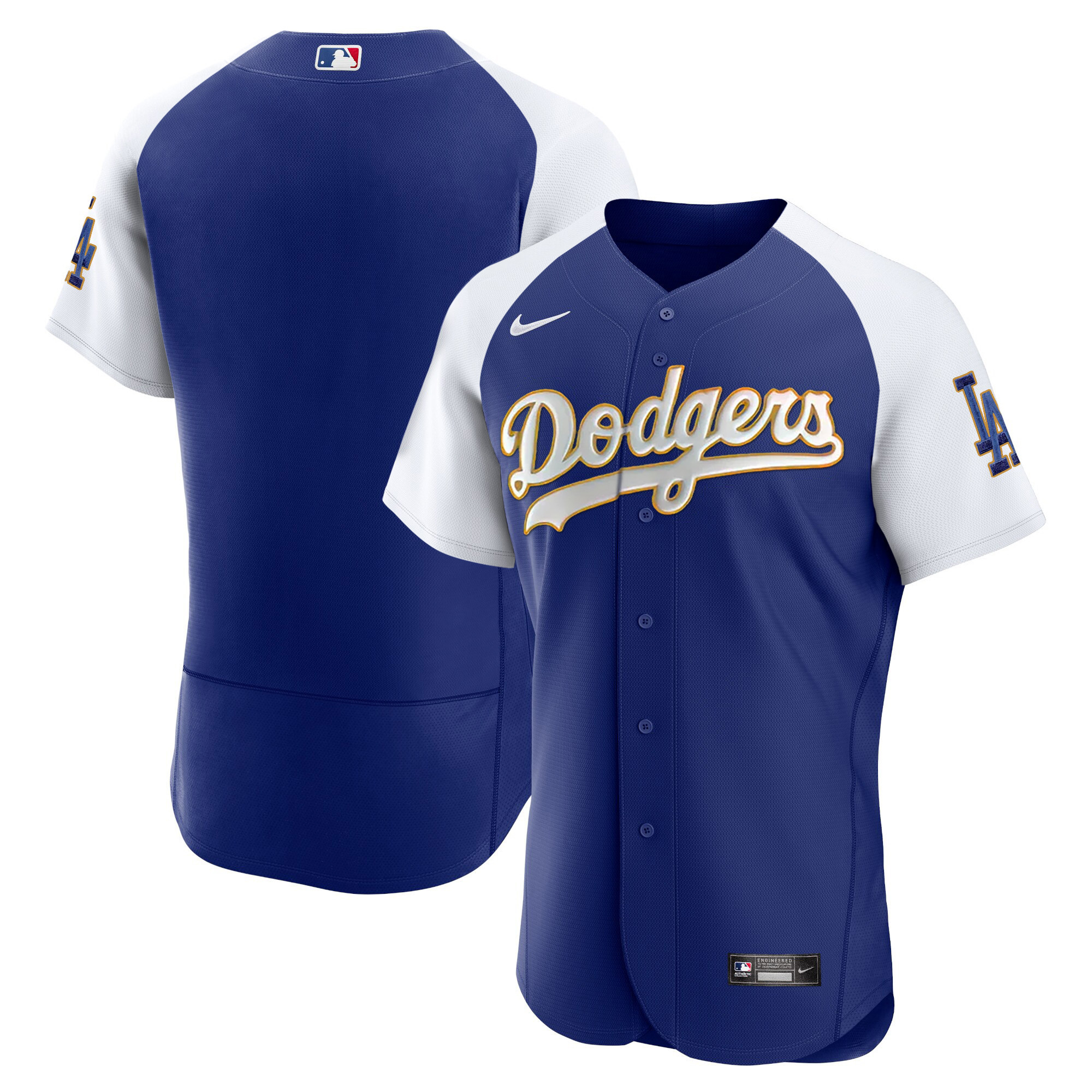 Team Men's Los Angeles Dodgers Gold Trim Flex Base Alternate Royal Jersey - All Stitched