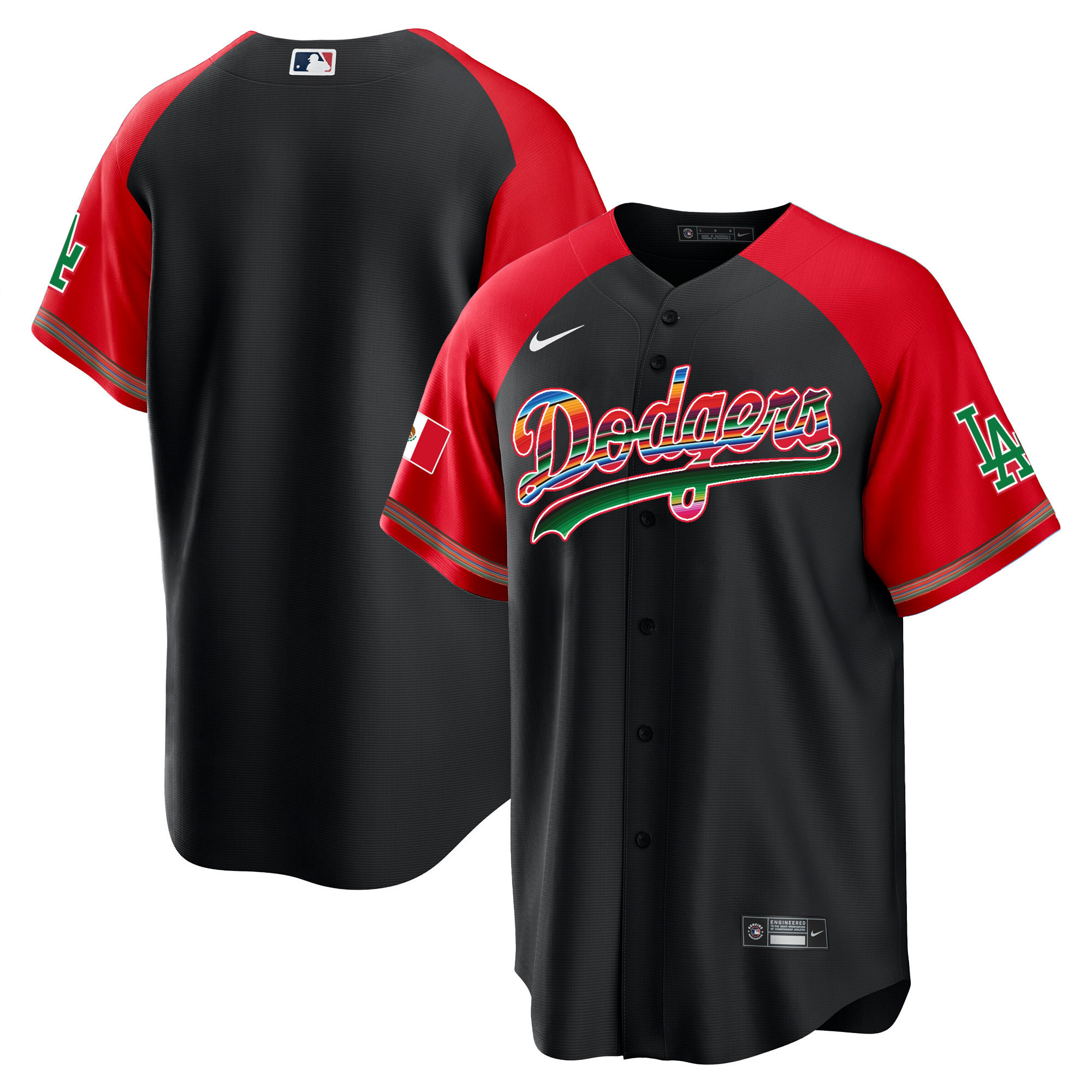Team Men's Los Angeles Dodgers Mexico Alternate Cool Base Black Jersey - All Stitched