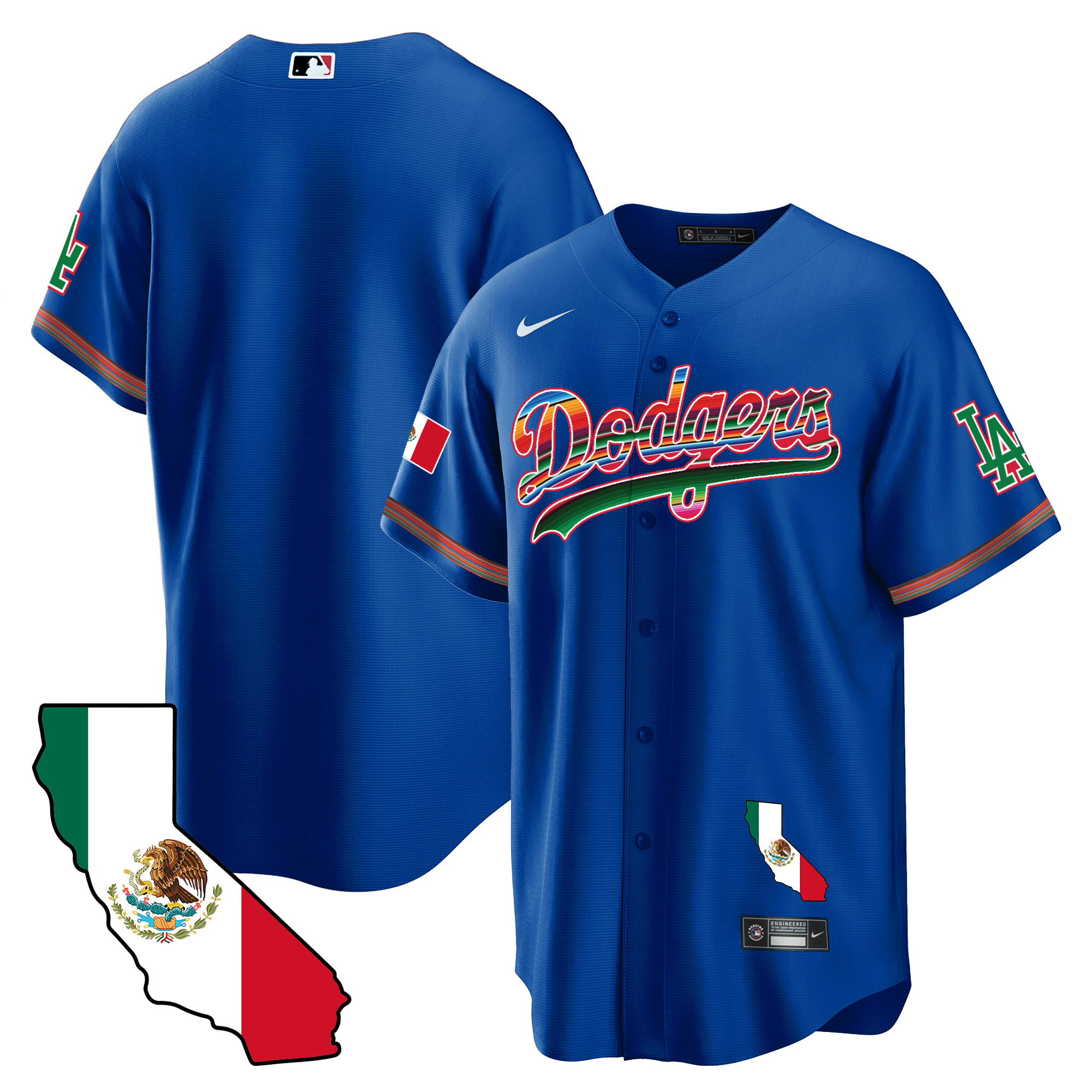 Team Men's Los Angeles Dodgers Mexico California Map Cool Base Royal Jersey - All Stitched