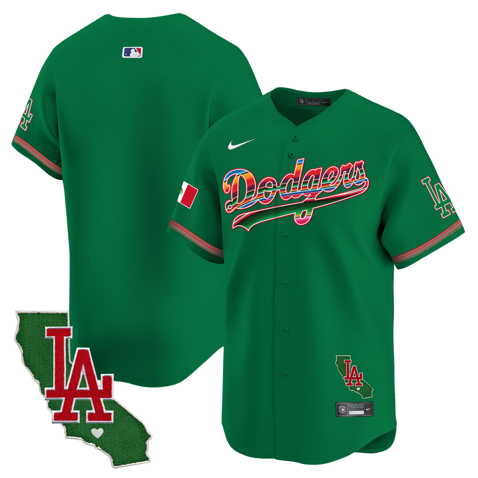 Team Men's Los Angeles Dodgers Mexico California Patch Vapor Premier Limited Green Jersey - All Stitched