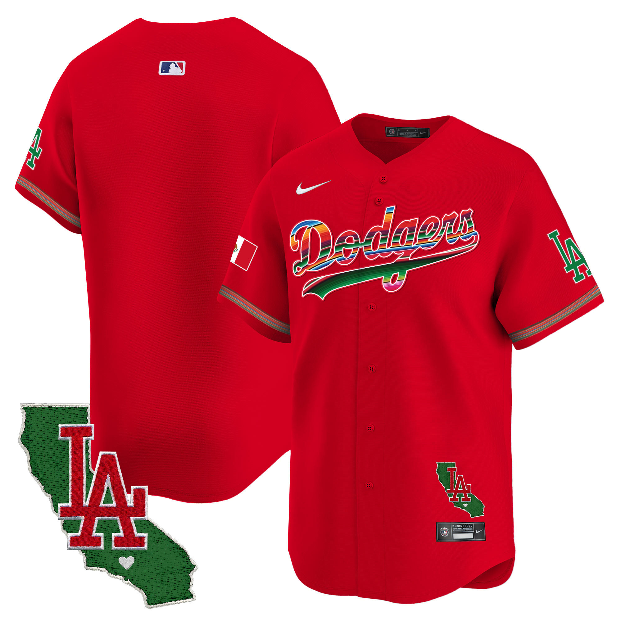 Team Men's Los Angeles Dodgers Mexico California Patch Vapor Premier Limited Red Jersey - All Stitched