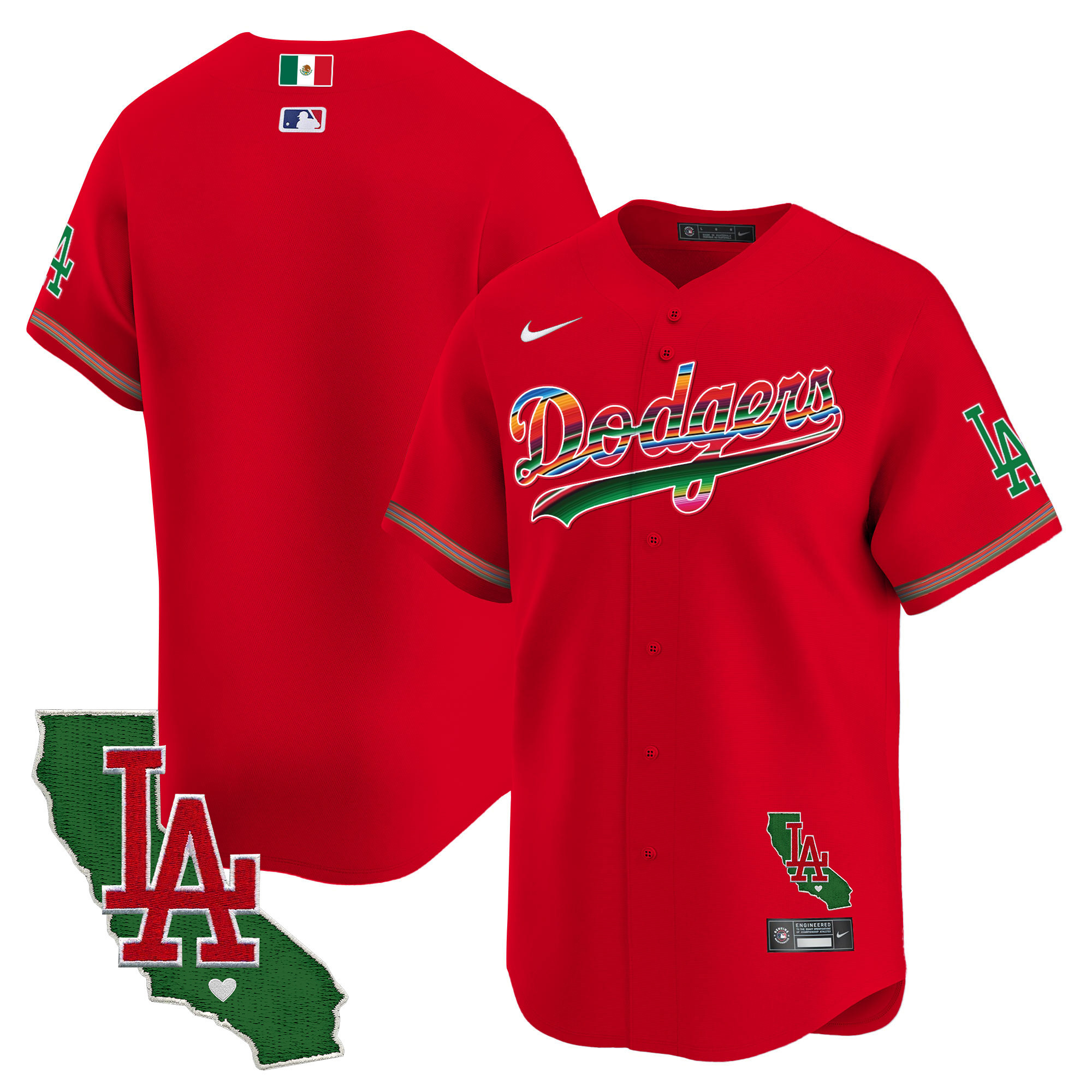 Team Men's Los Angeles Dodgers Mexico California Patch Vapor Premier Limited V2 Red Jersey - All Stitched