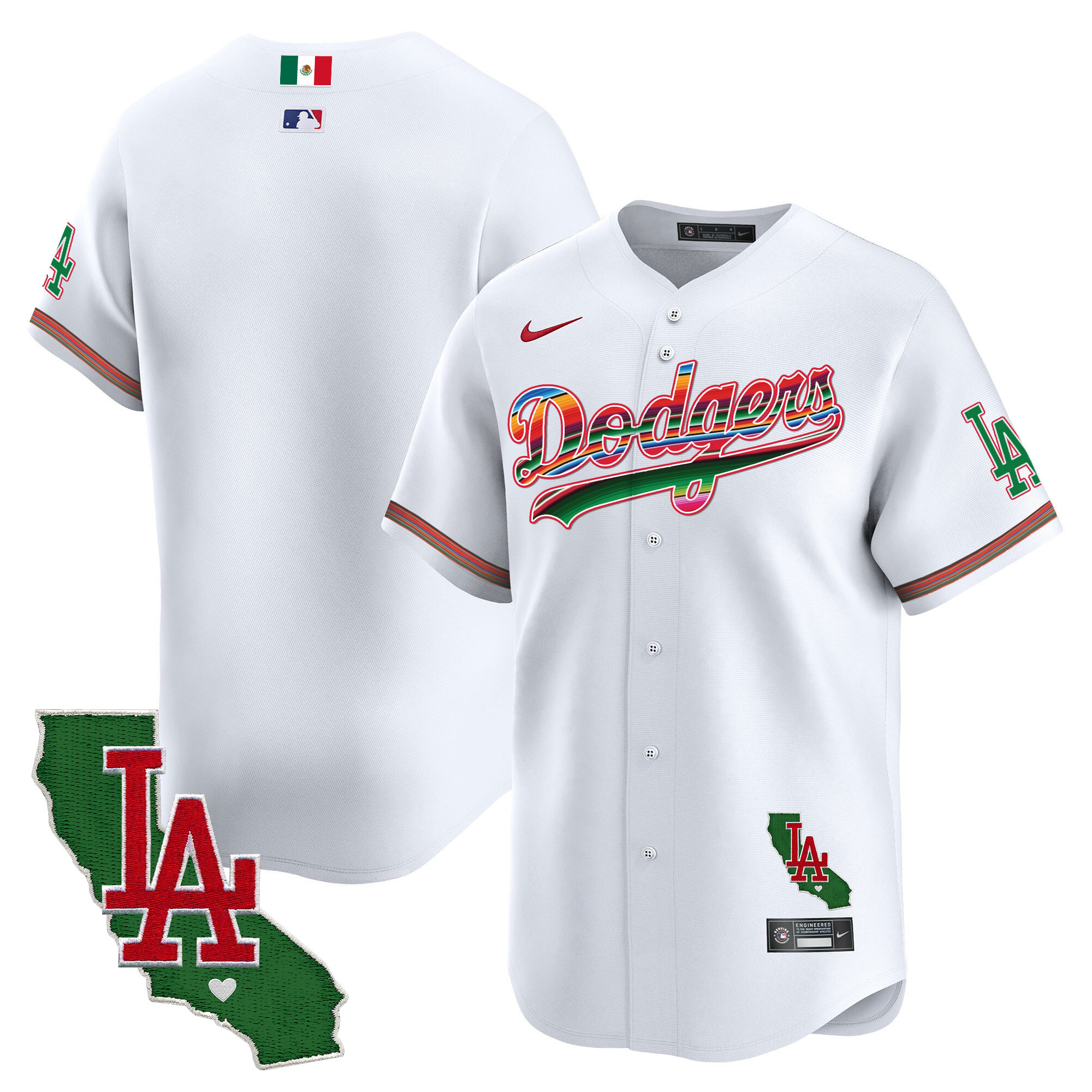 Team Men's Los Angeles Dodgers Mexico California Patch Vapor Premier Limited V2 White Jersey - All Stitched