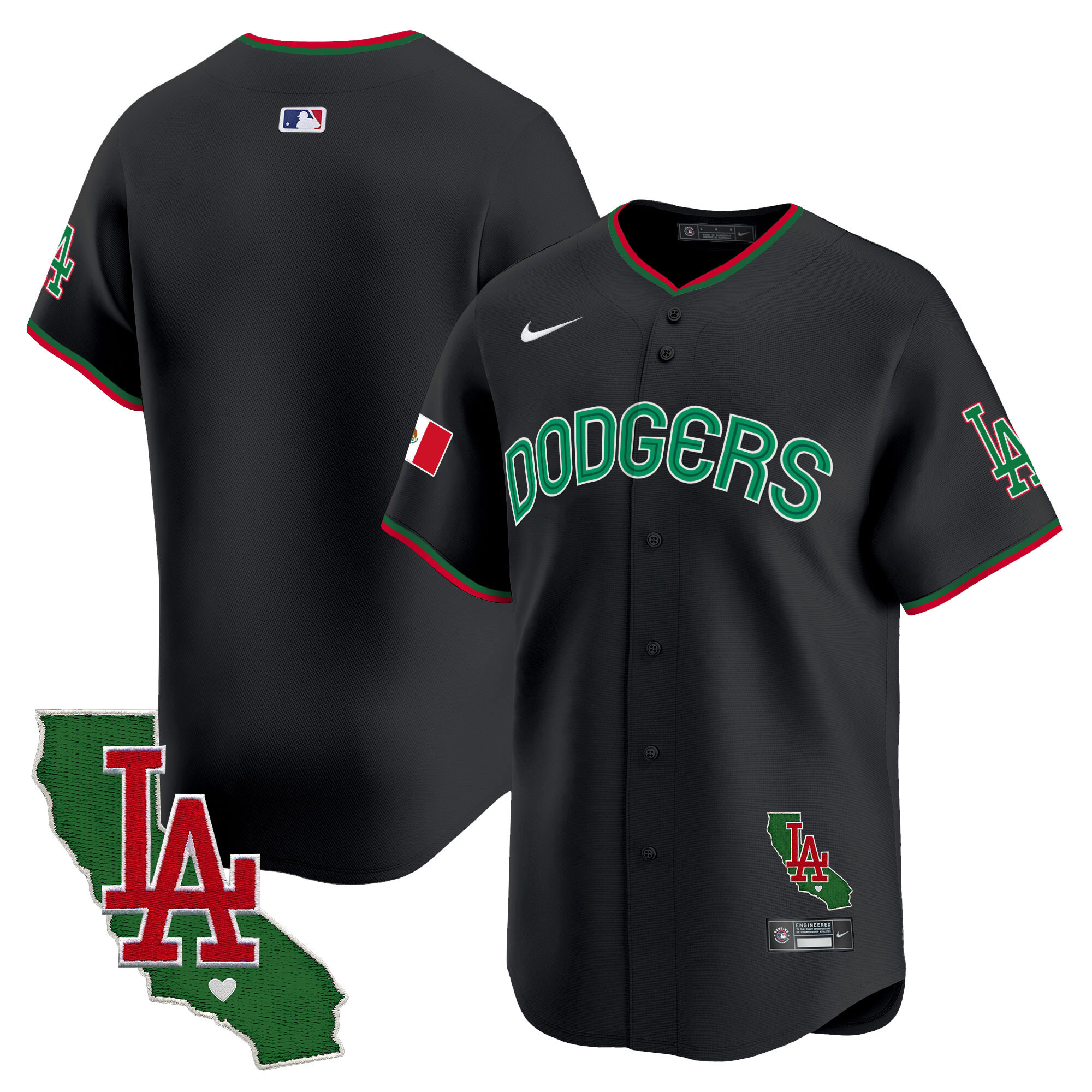 Team Men's Los Angeles Dodgers Mexico California Patch Vapor Premier Limited V3 Black Jersey - All Stitched