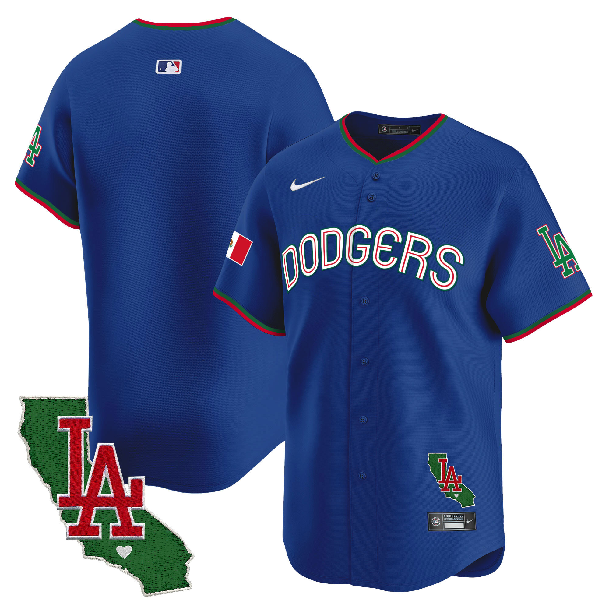 Team Men's Los Angeles Dodgers Mexico California Patch Vapor Premier Limited V3 Royal Jersey - All Stitched