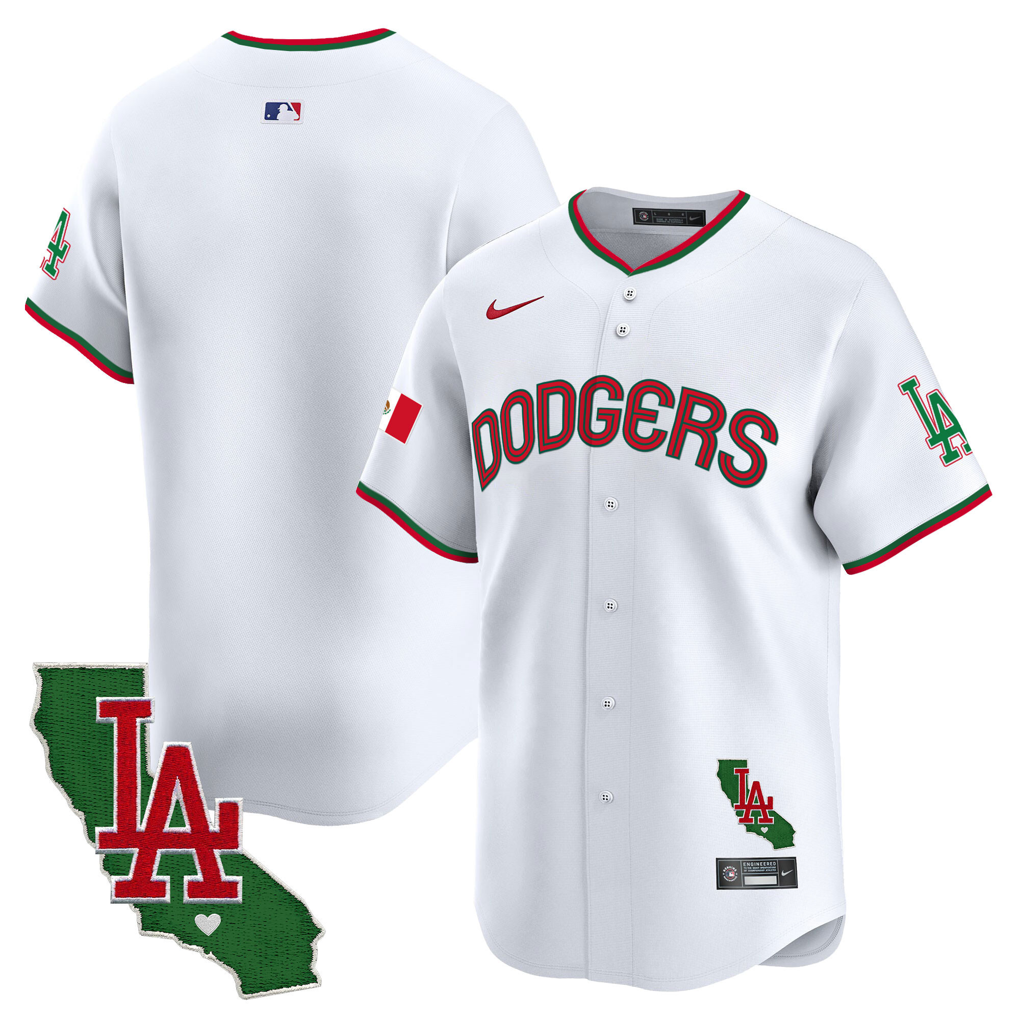 Team Men's Los Angeles Dodgers Mexico California Patch Vapor Premier Limited V3 White Jersey - All Stitched