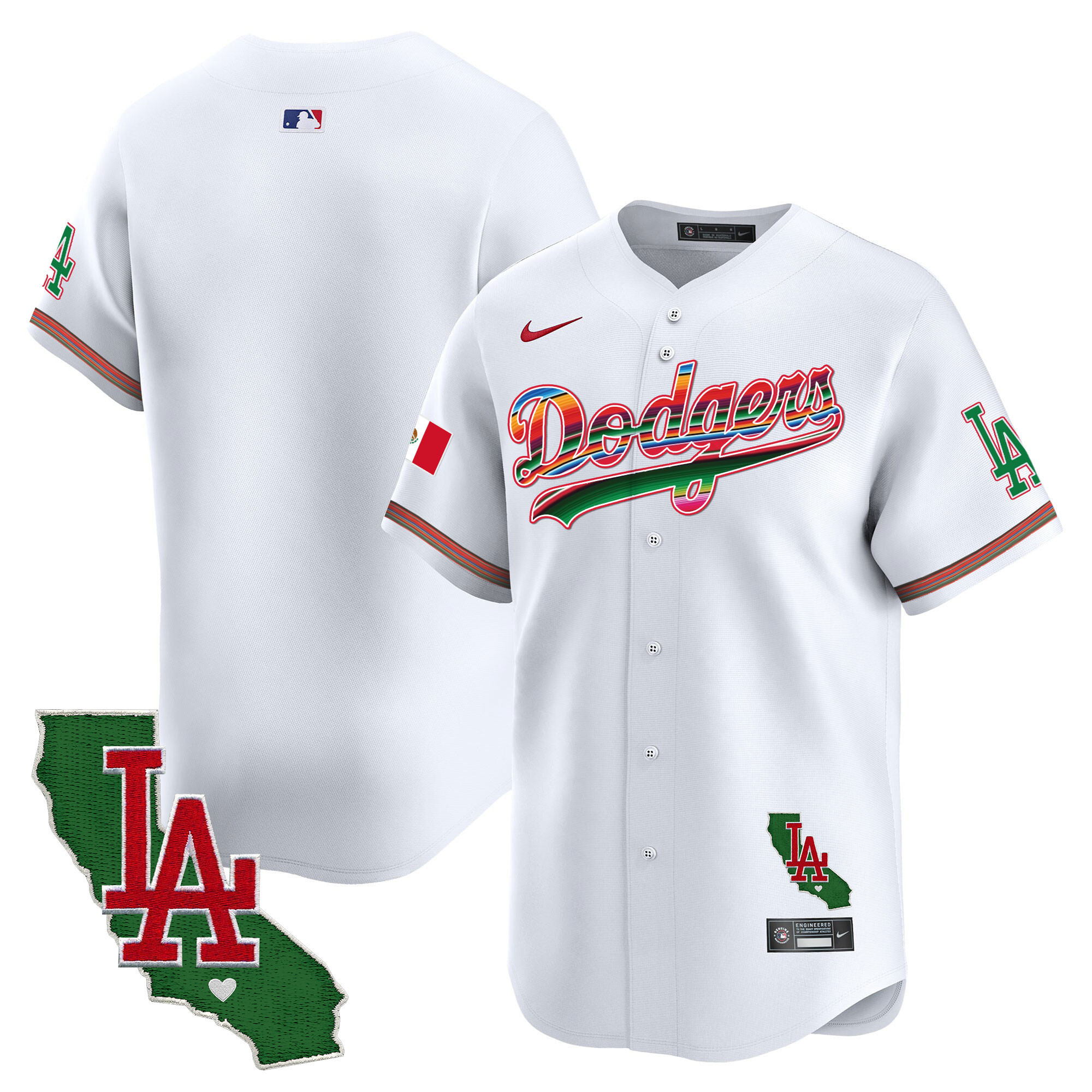 Team Men's Los Angeles Dodgers Mexico California Patch Vapor Premier Limited White Jersey - All Stitched