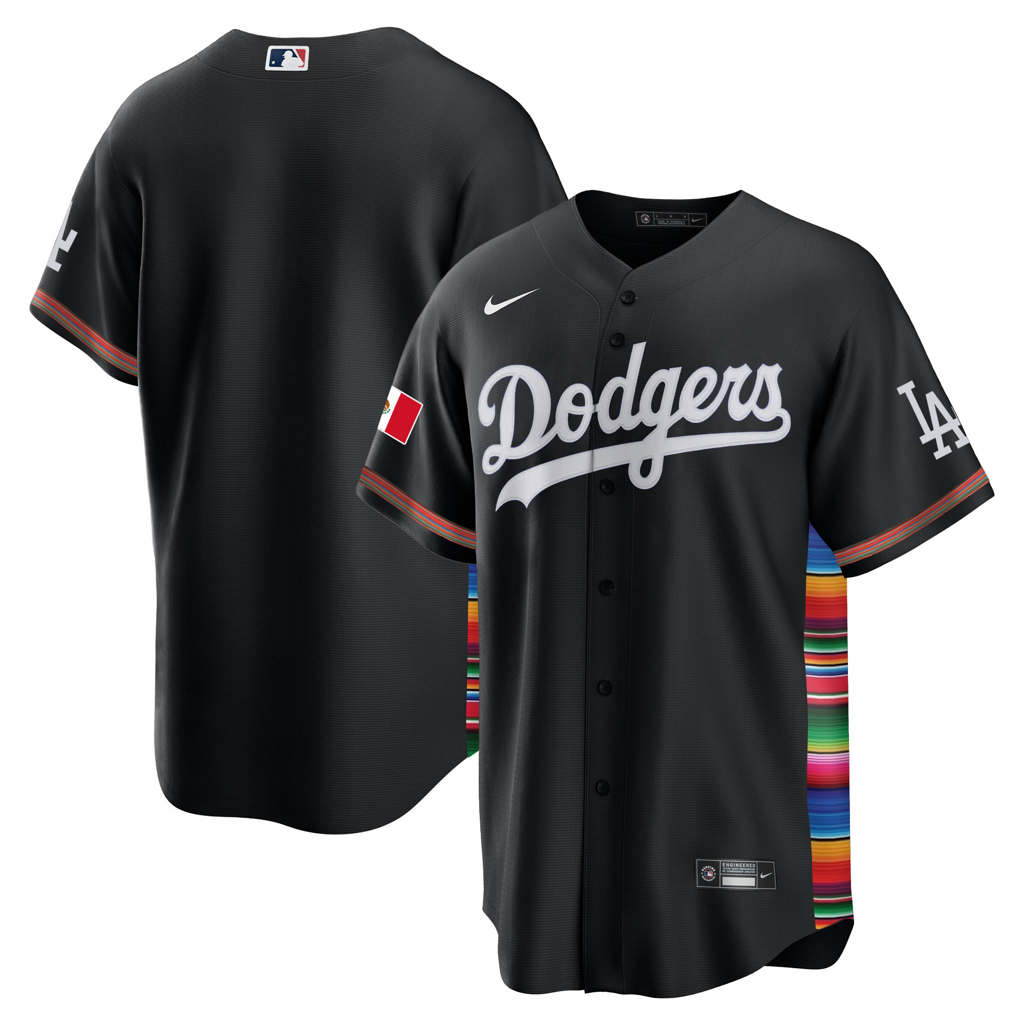Team Men's Los Angeles Dodgers Mexico Cool Base Limited V2 Black Jersey - All Stitched