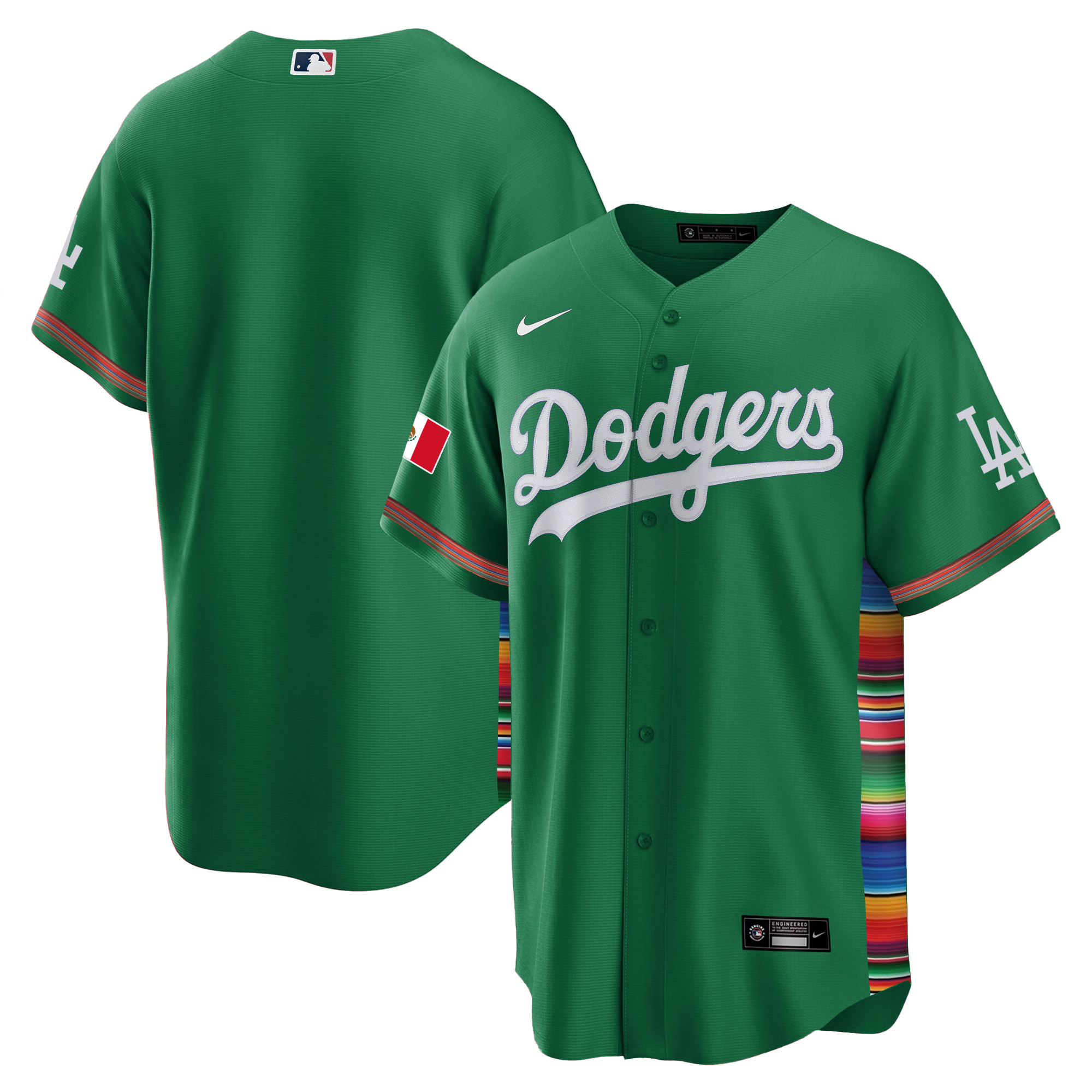 Team Men's Los Angeles Dodgers Mexico Cool Base Limited V2 Green Jersey - All Stitched