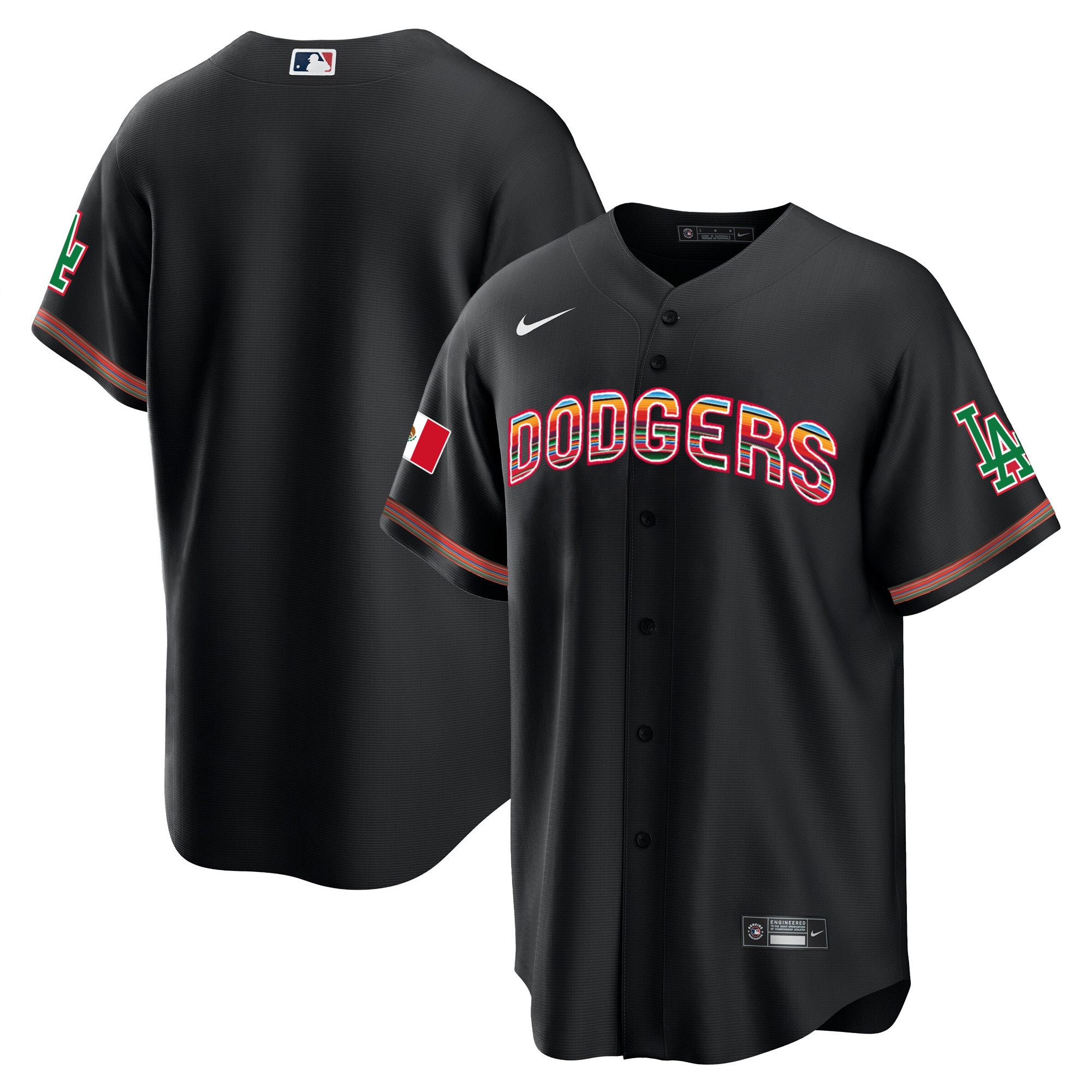 Team Men's Los Angeles Dodgers Mexico Cool Base Limited V3 Black Jersey - All Stitched