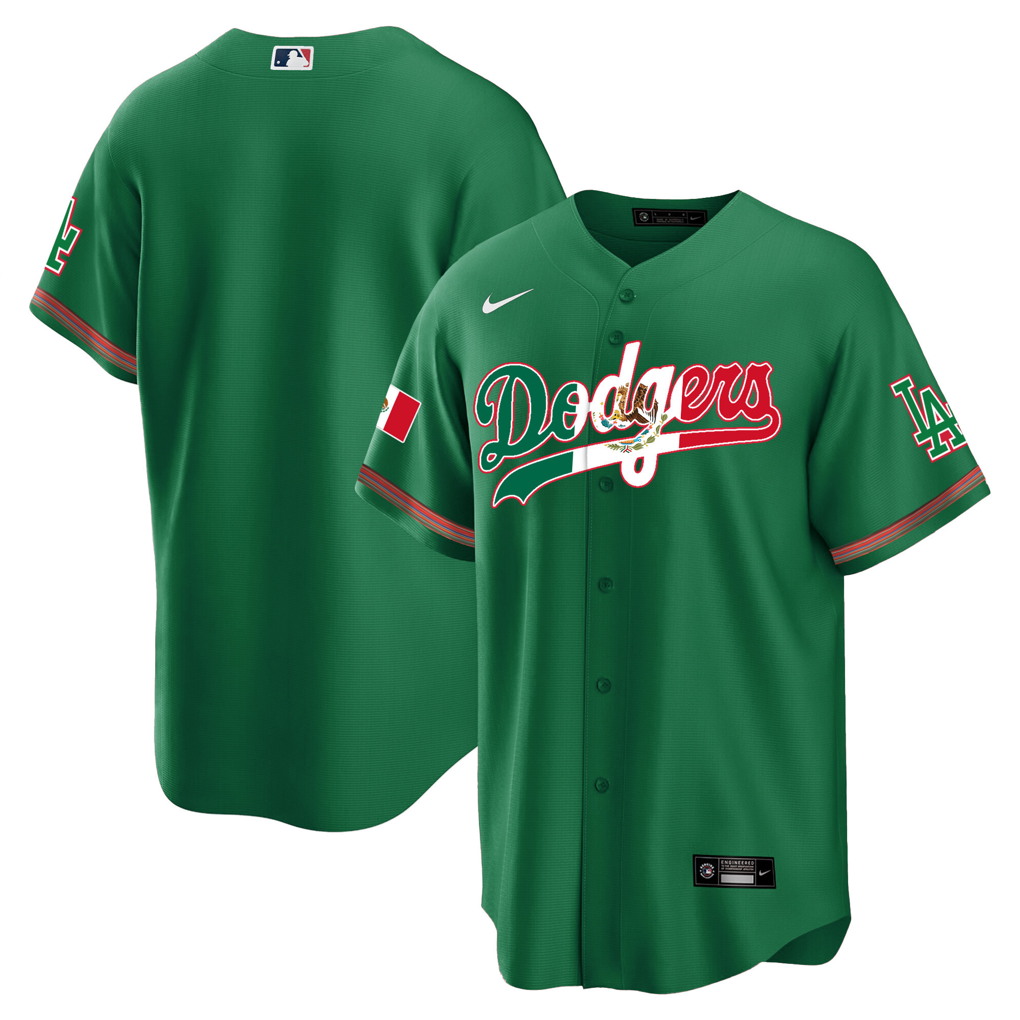 Team Men's Los Angeles Dodgers Mexico Cool Base Limited V4 Green Jersey - All Stitched