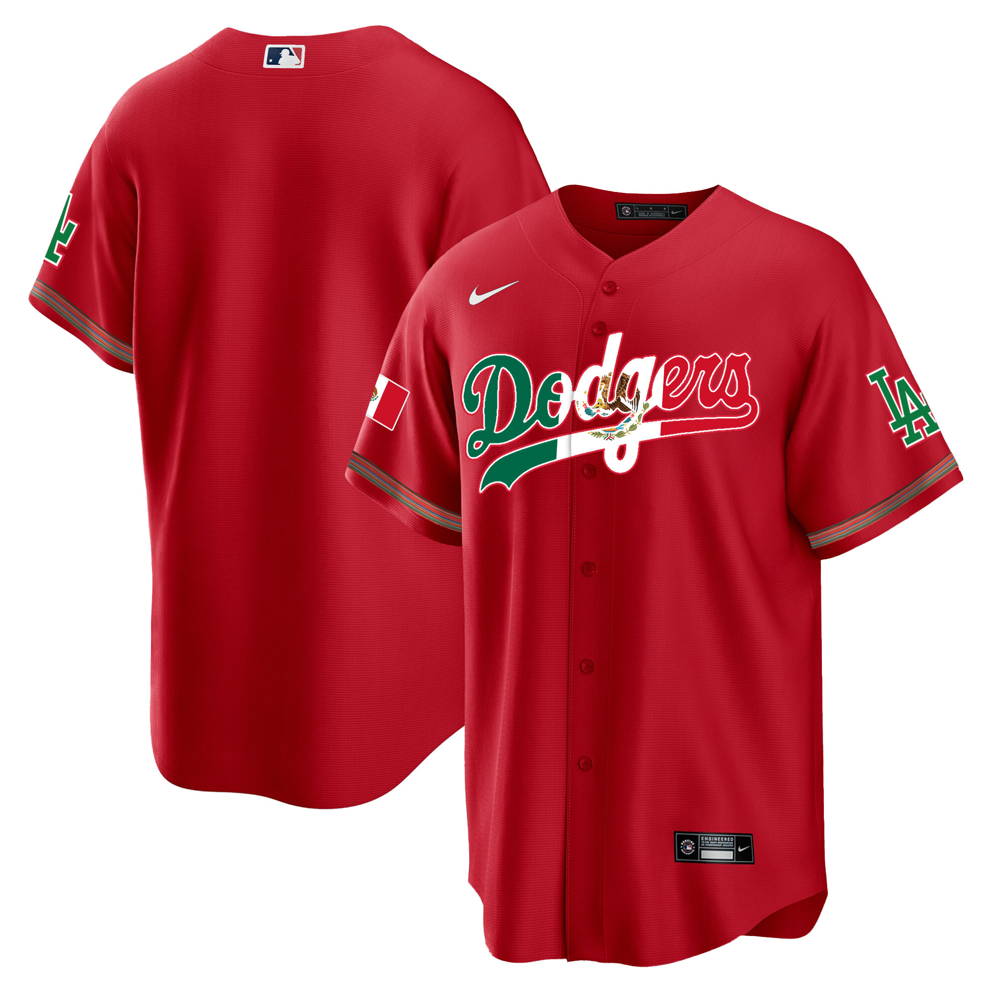 Team Men's Los Angeles Dodgers Mexico Cool Base Limited V4 Red Jersey - All Stitched