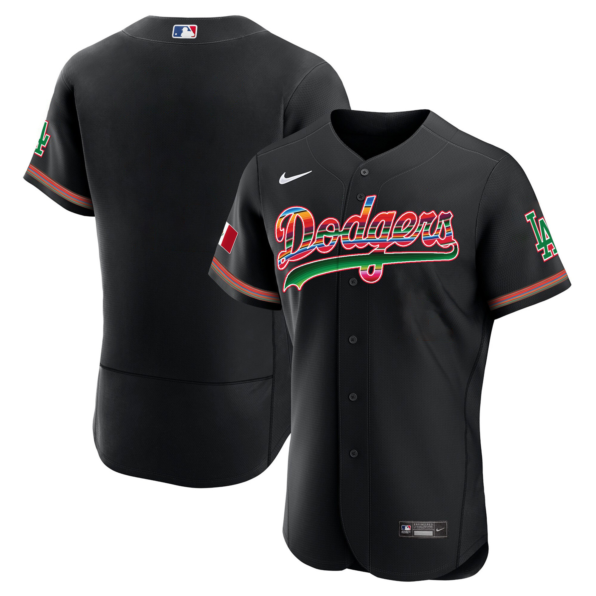 Team Men's Los Angeles Dodgers Mexico Flex Base Limited Black Jersey - All Stitched