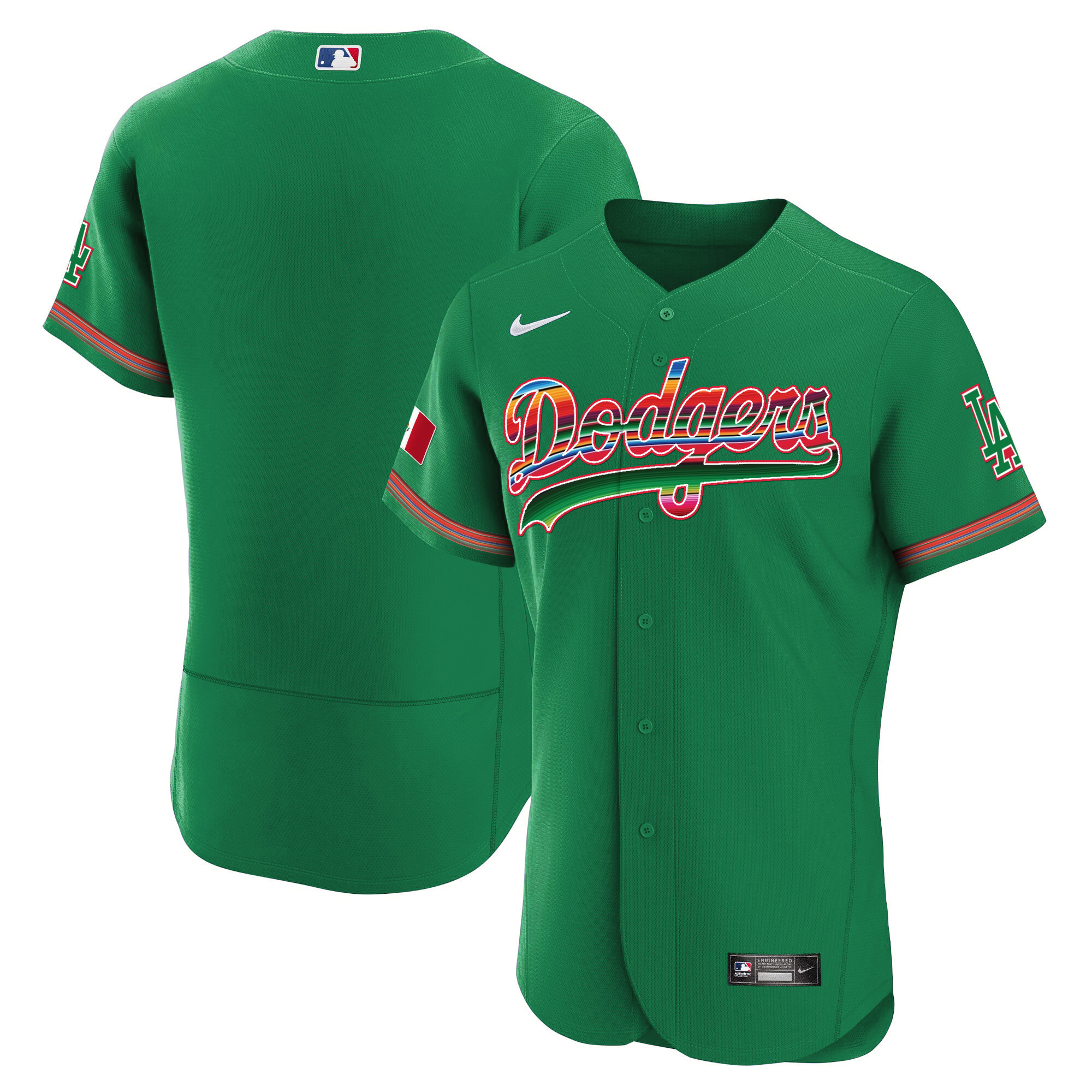 Team Men's Los Angeles Dodgers Mexico Flex Base Limited Green Jersey - All Stitched