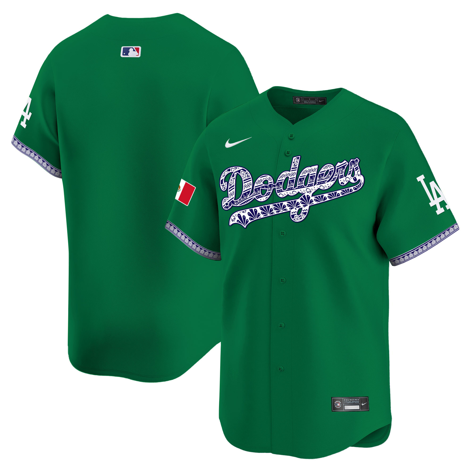 Team Men's Los Angeles Dodgers Mexico Vapor Premier Limited V3 Green Jersey - All Stitched