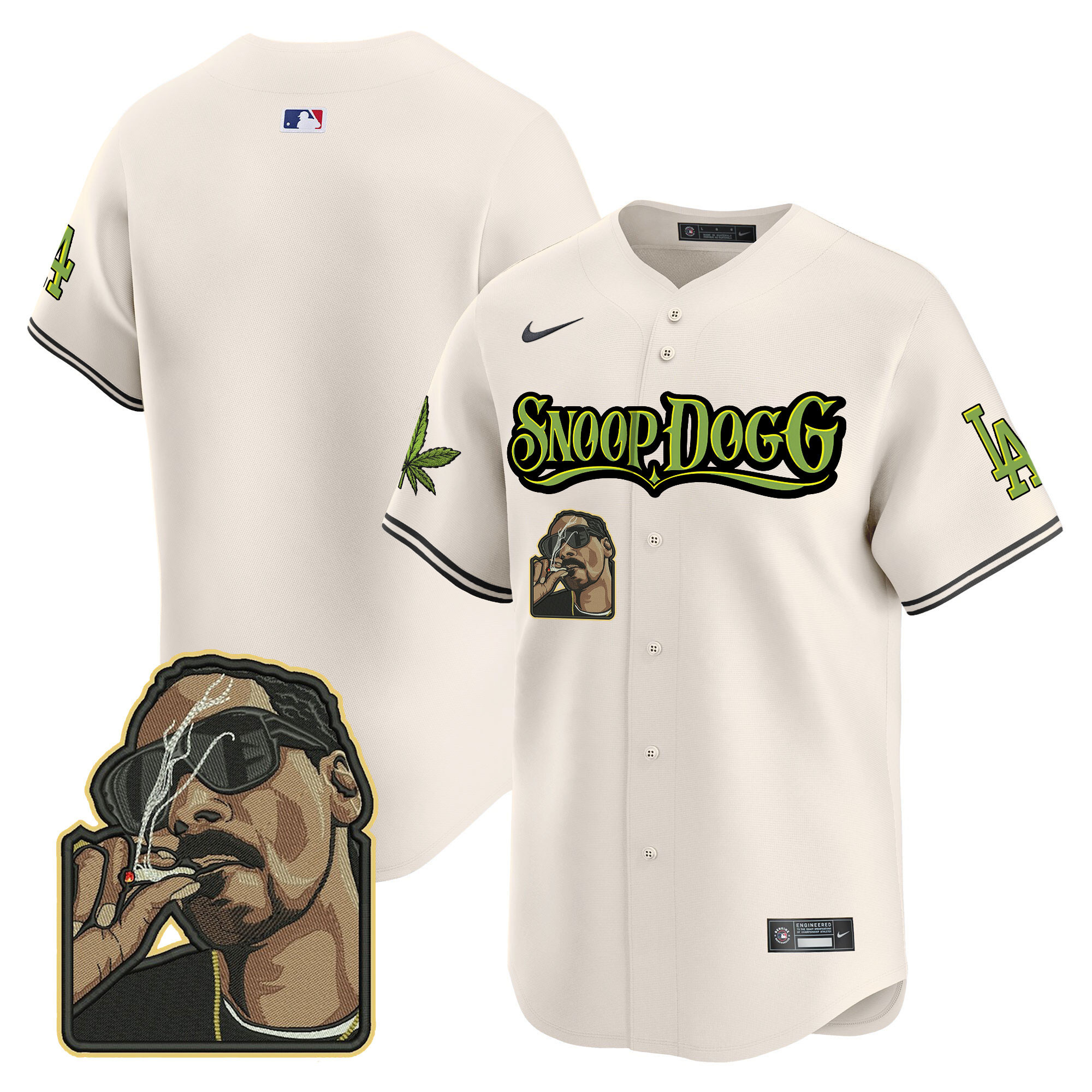 Team Men's Los Angeles Dodgers Snoop Dogg Vapor Premier Limited Cream Jersey - All Stitched