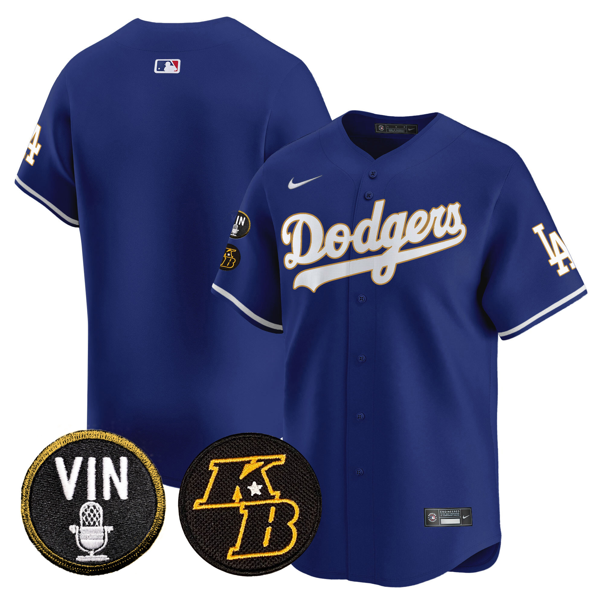 Team Men's Los Angeles Dodgers Vin & Kobe Patch Gold Trim Vapor Premier Limited Royal Jersey - All Stitched
