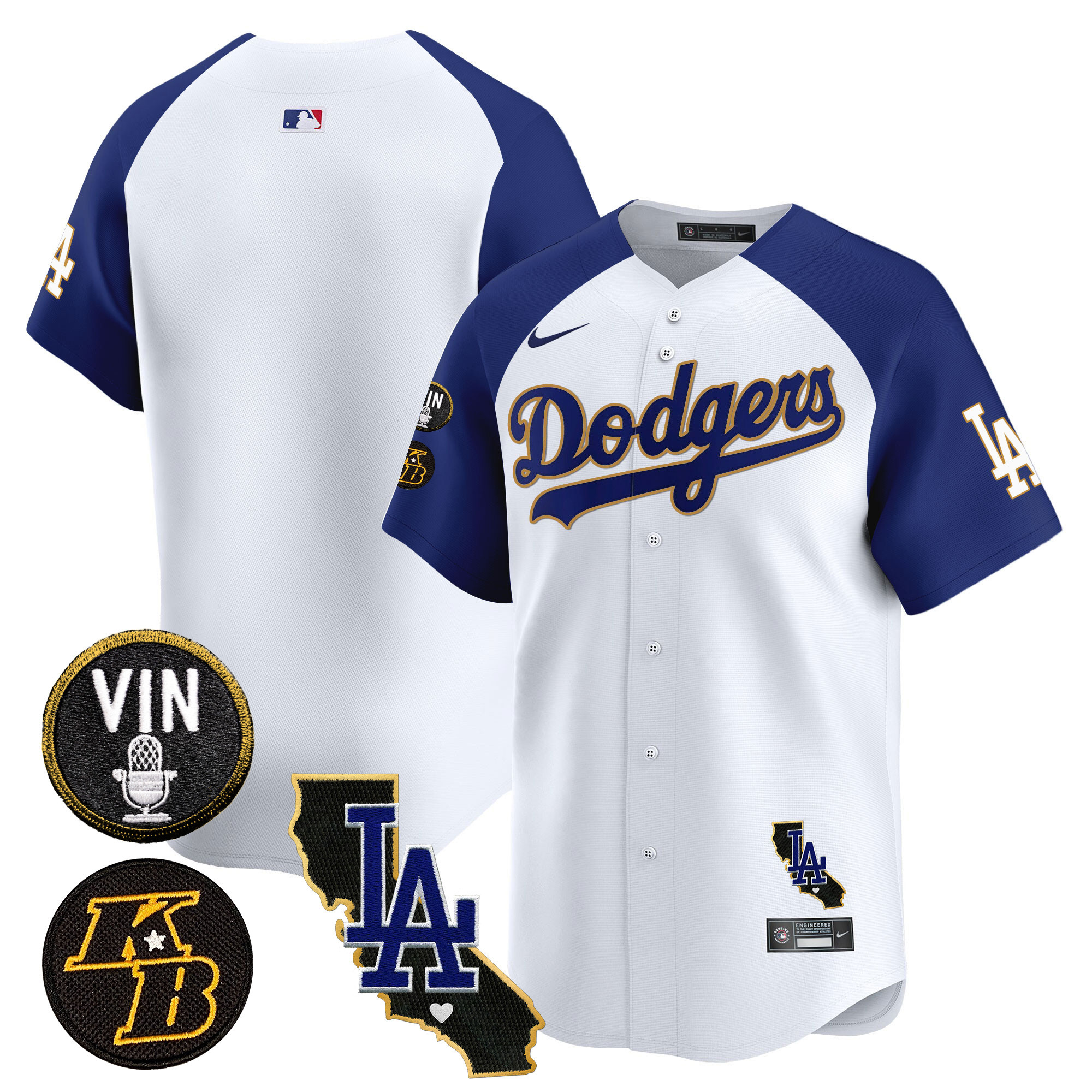 Team Men's Los Angeles Dodgers Vin & Kobe Patch Gold Trim Vapor Premier Limited V2 White Alternate Jersey - All Stitched