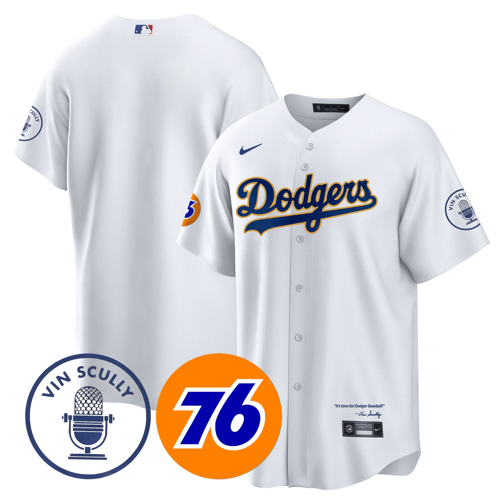 Team Men's Los Angeles Dodgers Vin Scully 76 Patch Gold Trim Player Cool White Jersey - All Stitched