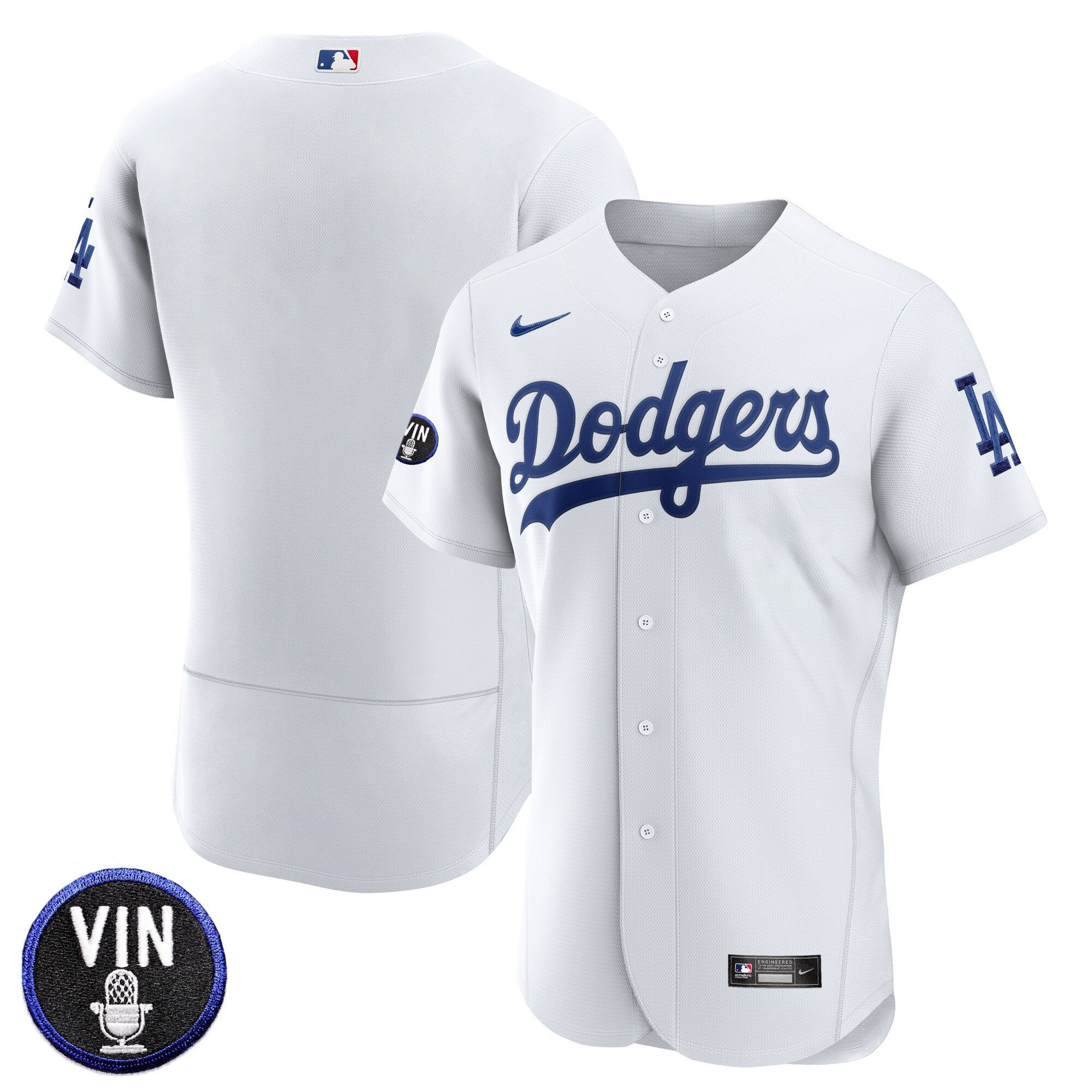 Team Men's Los Angeles Dodgers Vin Scully Patch Flex Base White Jersey - All Stitched