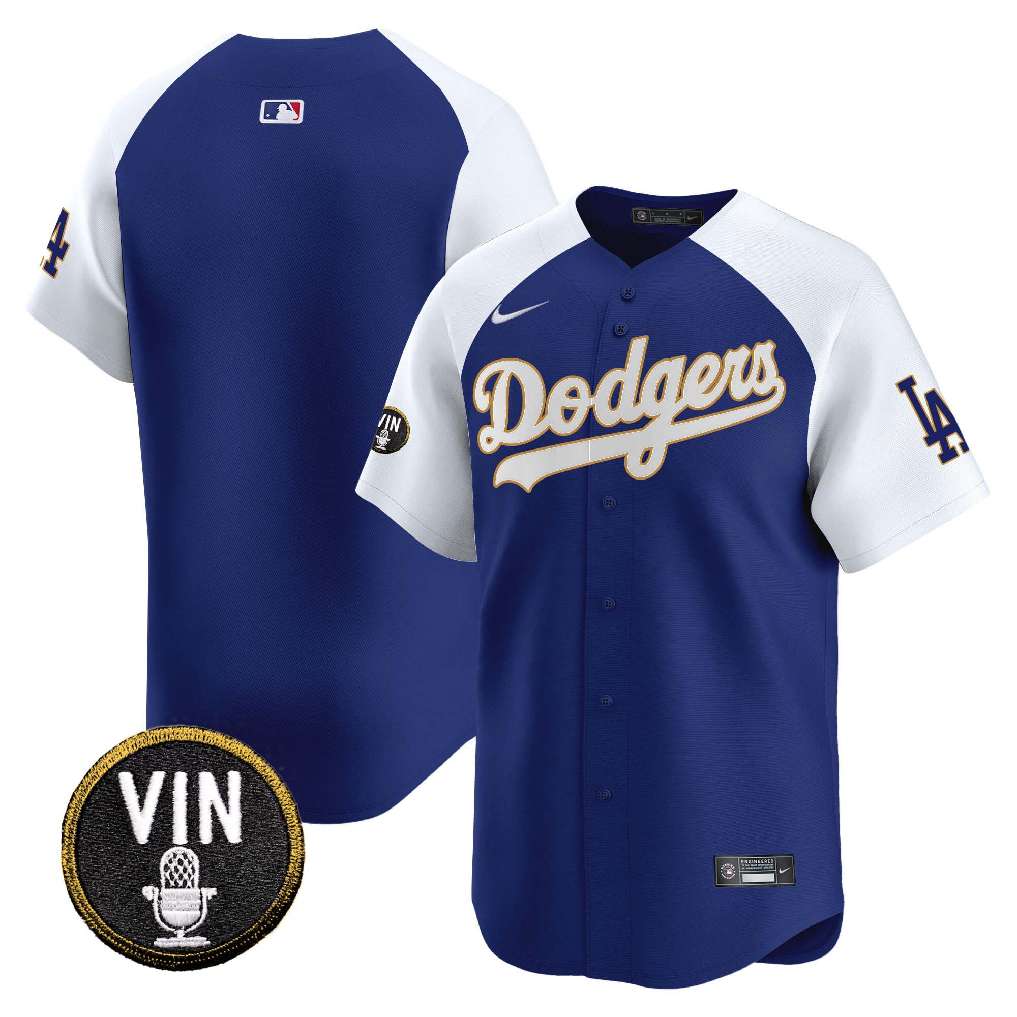 Team Men's Los Angeles Dodgers Vin Scully Patch Gold Trim Vapor Premier Limited Alternate Royal Jersey - All Stitched