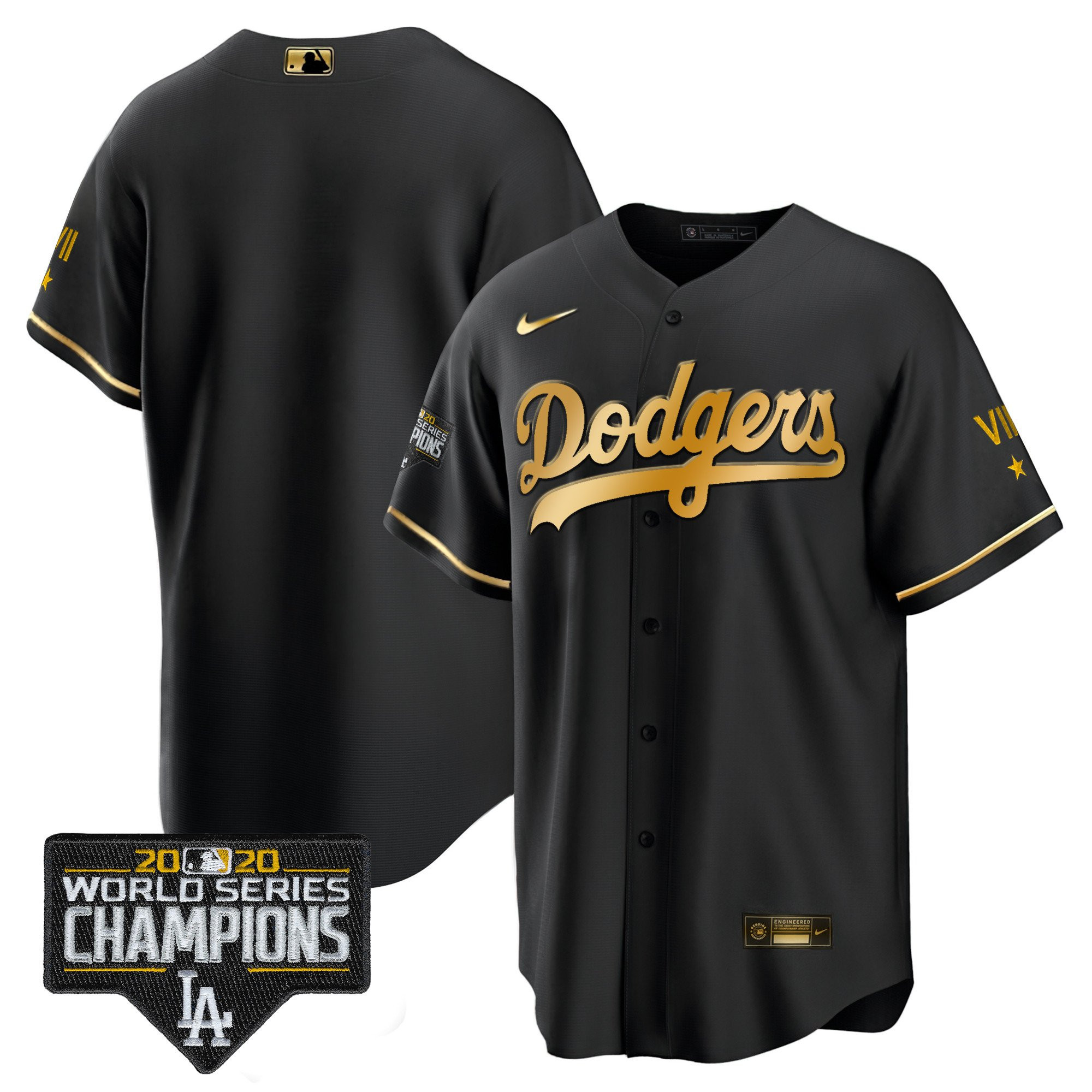 Team Men's Los Angeles Dodgers World Series 2020 Gold Cool Black Jersey - All Stitched