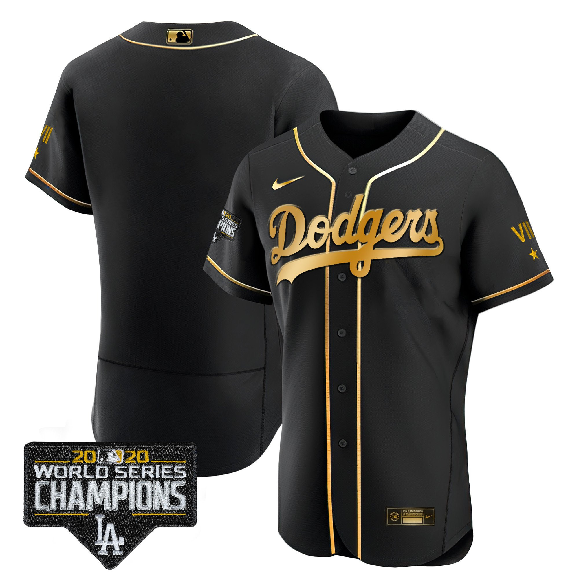 Team Men's Los Angeles Dodgers World Series 2020 Gold Flex Black Jersey - All Stitched