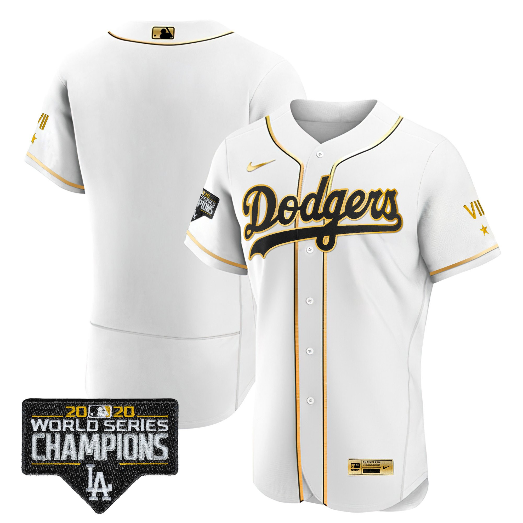Team Men's Los Angeles Dodgers World Series 2020 Gold Flex White Jersey - All Stitched