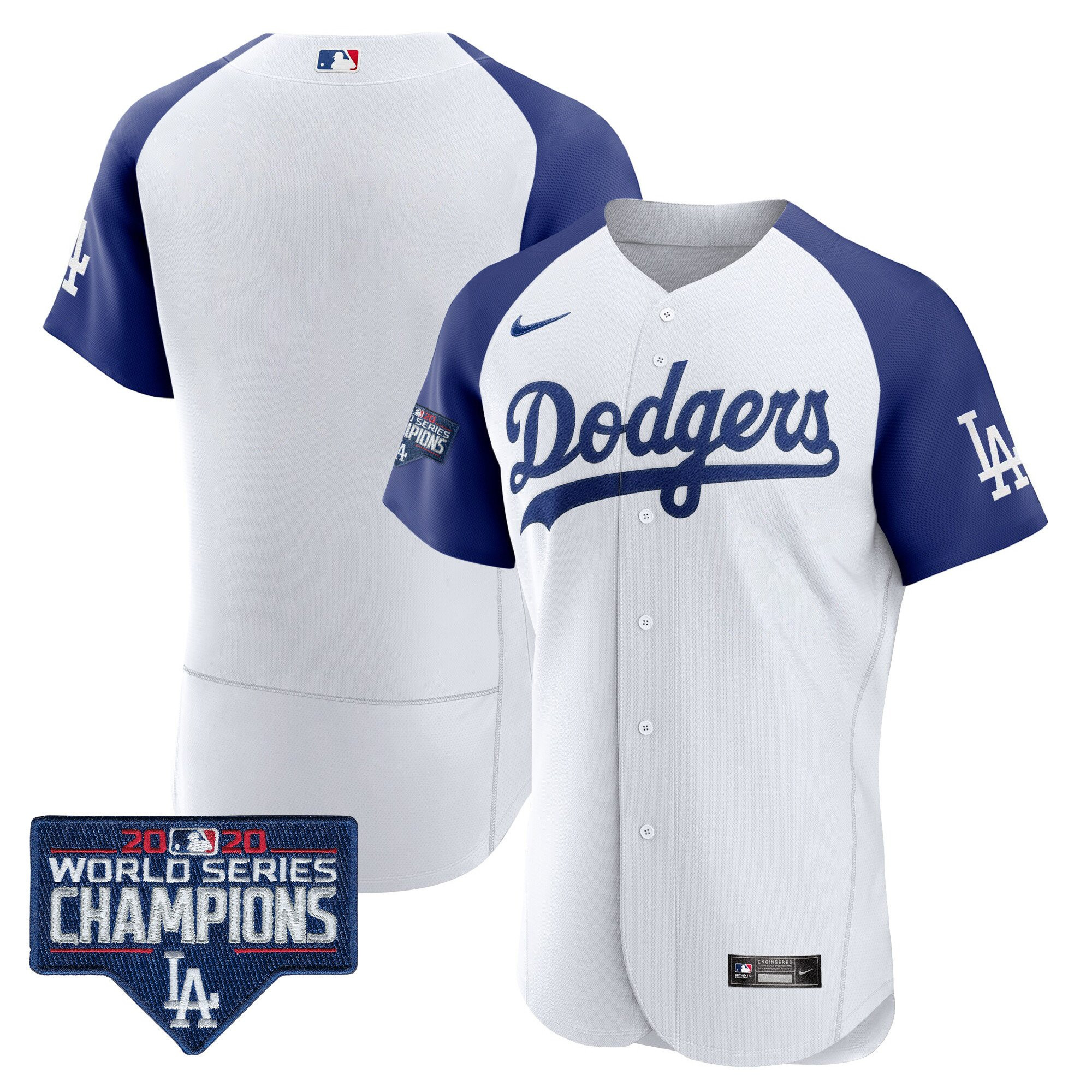 Team Men's Los Angeles Dodgers World Series Champions Patch Flex Base Alternate White Jersey - All Stitched