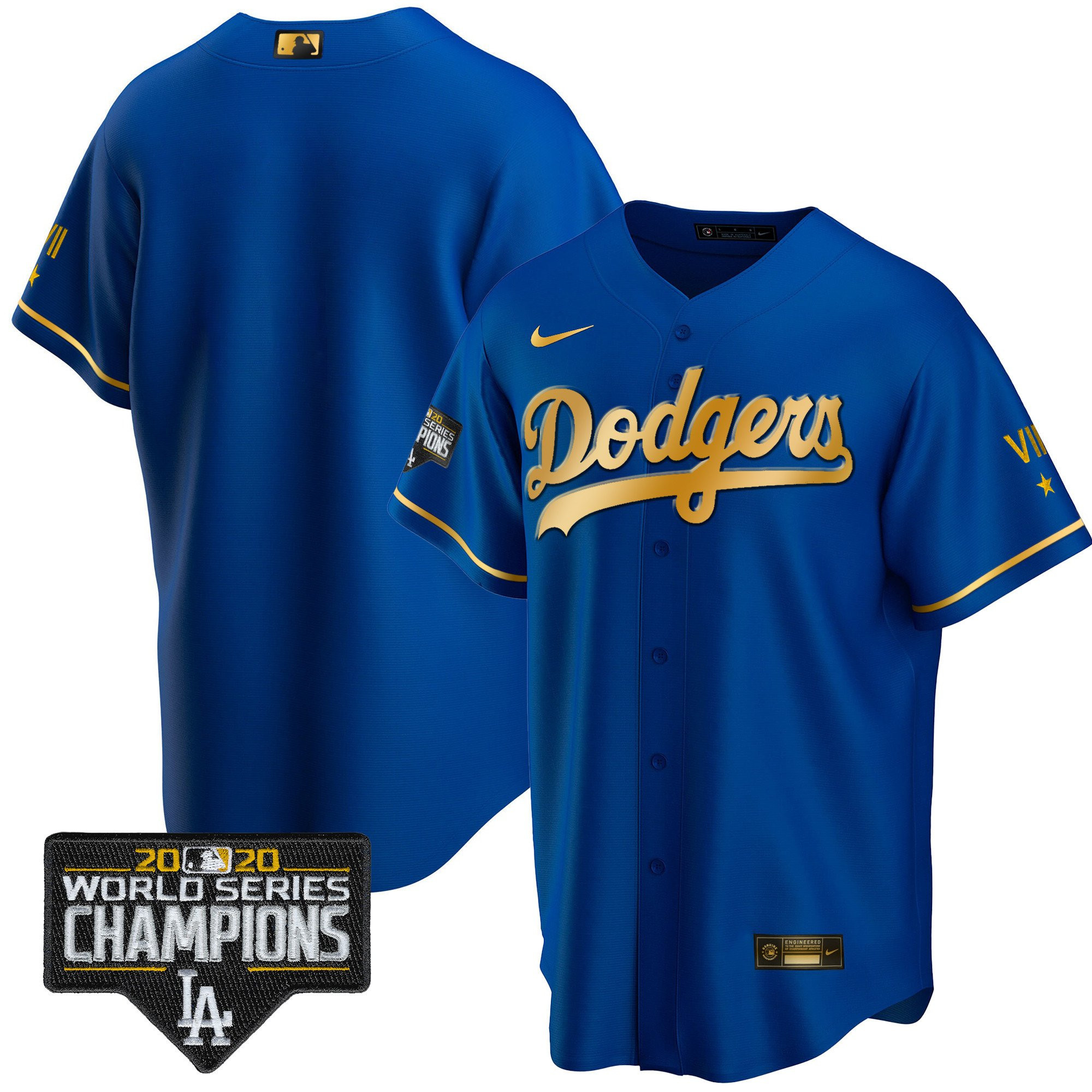 Team Men's Los Angeles Dodgers World Series Patch Gold Limited Cool Gold Royal Jersey - All Stitched