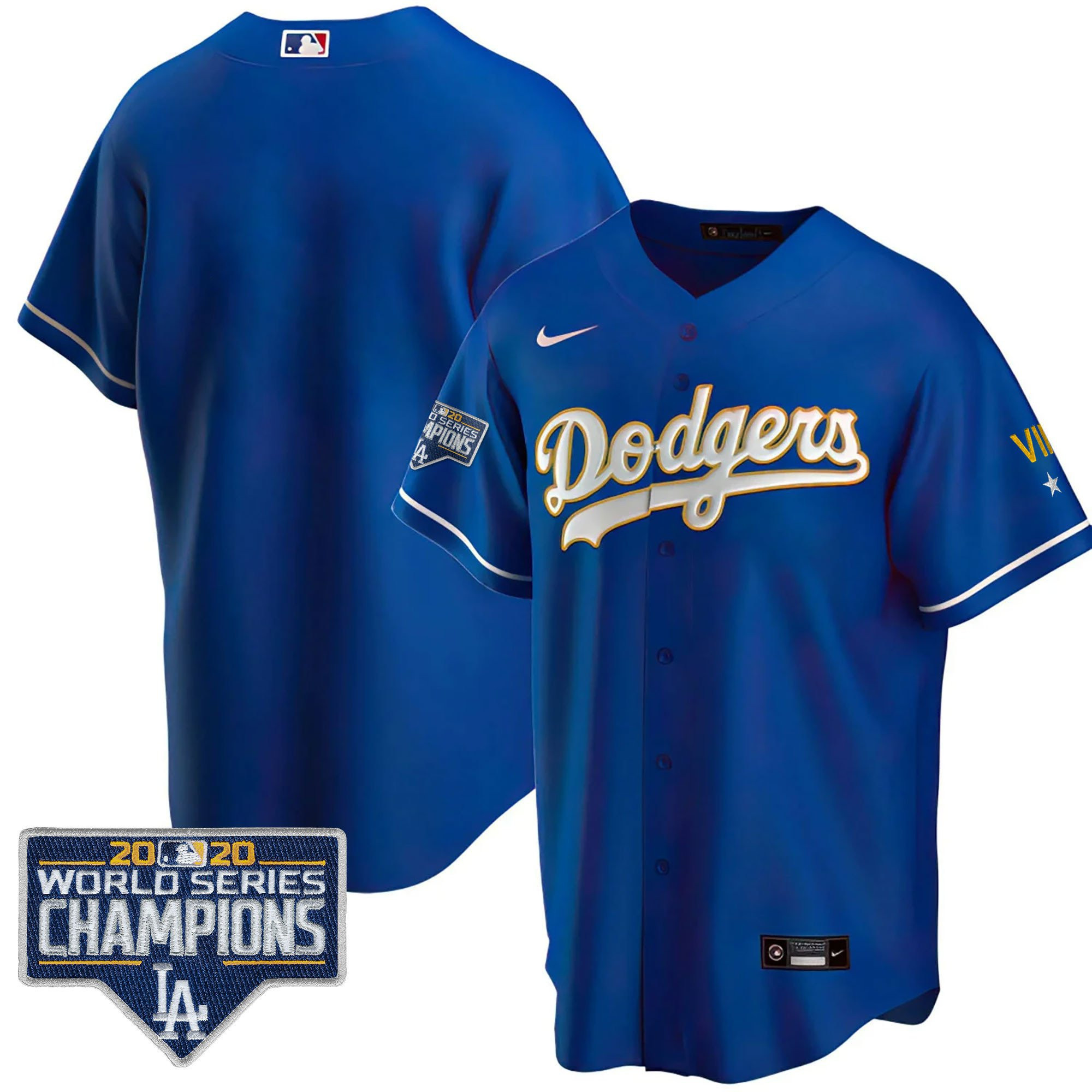 Team Men's Los Angeles Dodgers World Series Patch Gold Limited Cool Royal Jersey - All Stitched