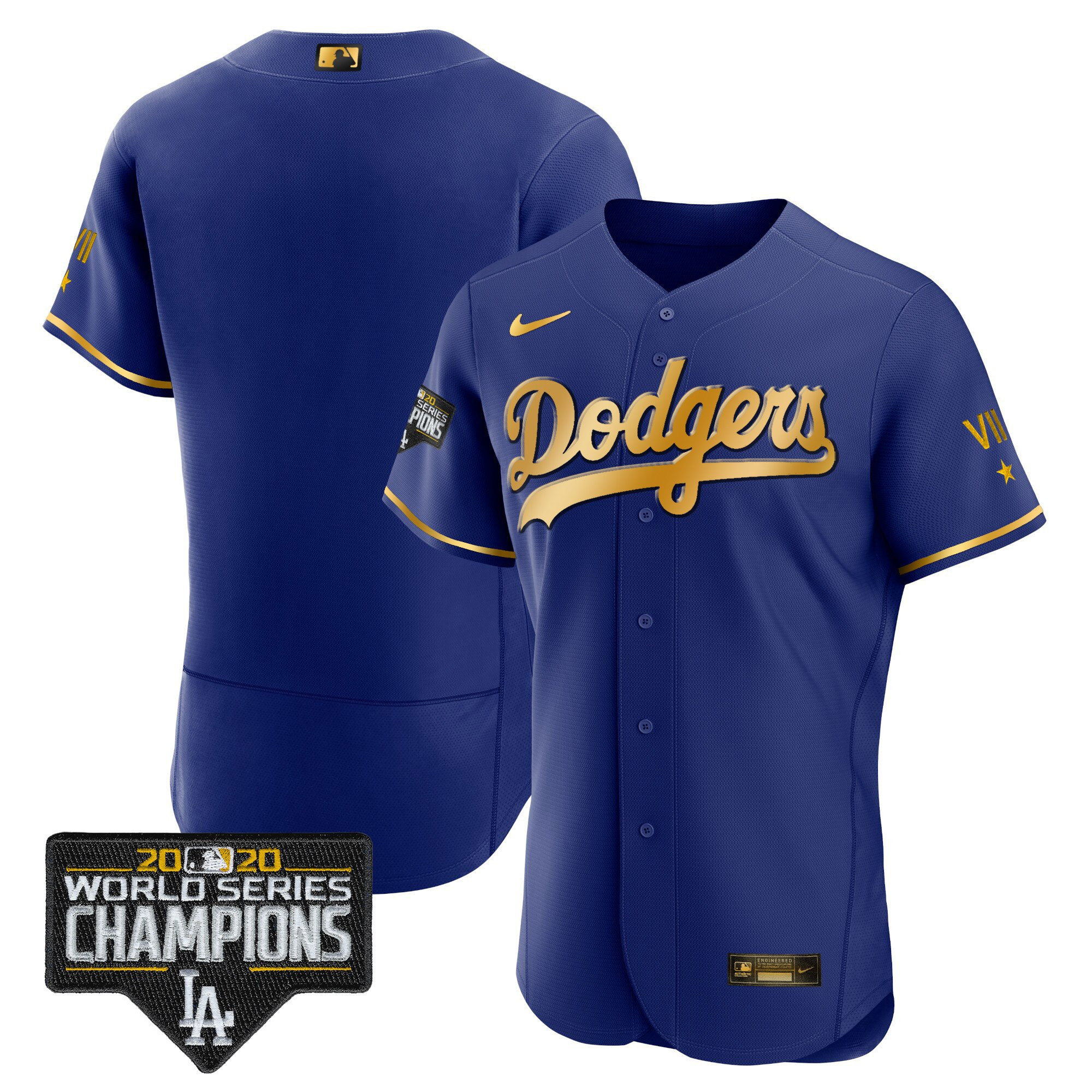 Team Men's Los Angeles Dodgers World Series Patch Gold Limited Flex Gold Royal Jersey - All Stitched