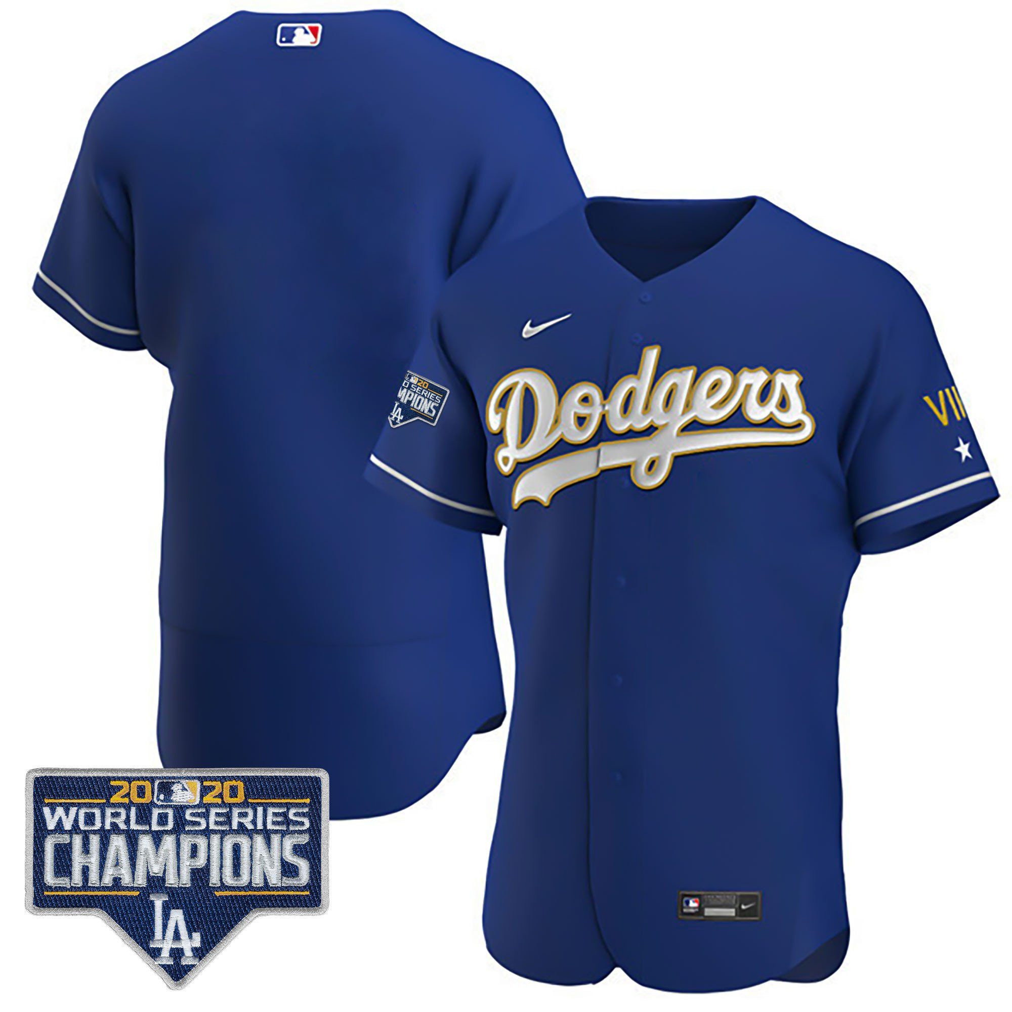 Team Men's Los Angeles Dodgers World Series Patch Gold Limited Flex Royal Jersey - All Stitched