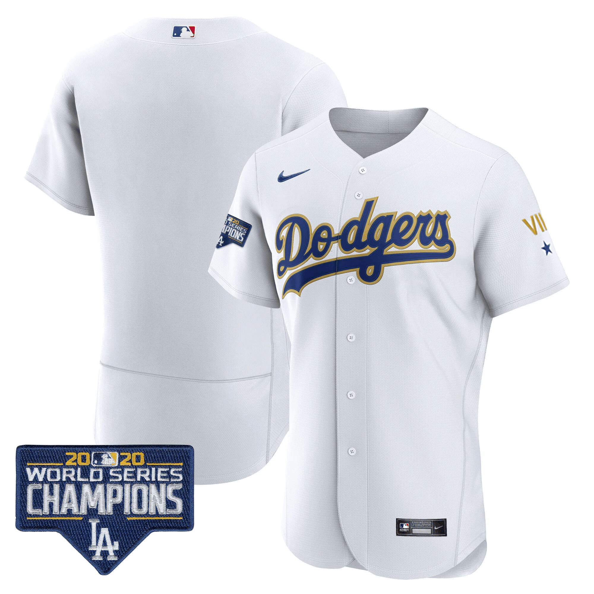 Team Men's Los Angeles Dodgers World Series Patch Gold Limited Flex White Jersey - All Stitched
