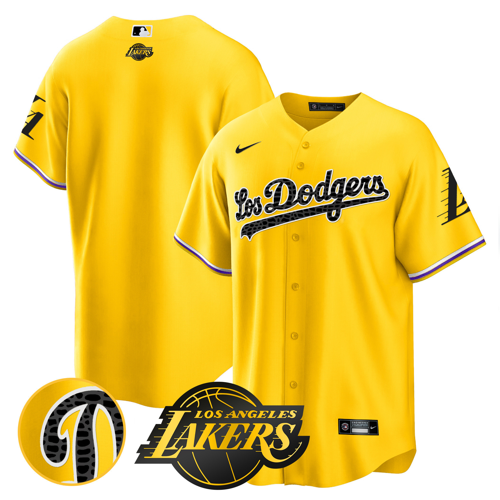 Team Men's Los Los Angeles Dodgers Cool Base Mamba Gold Jersey - All Stitched