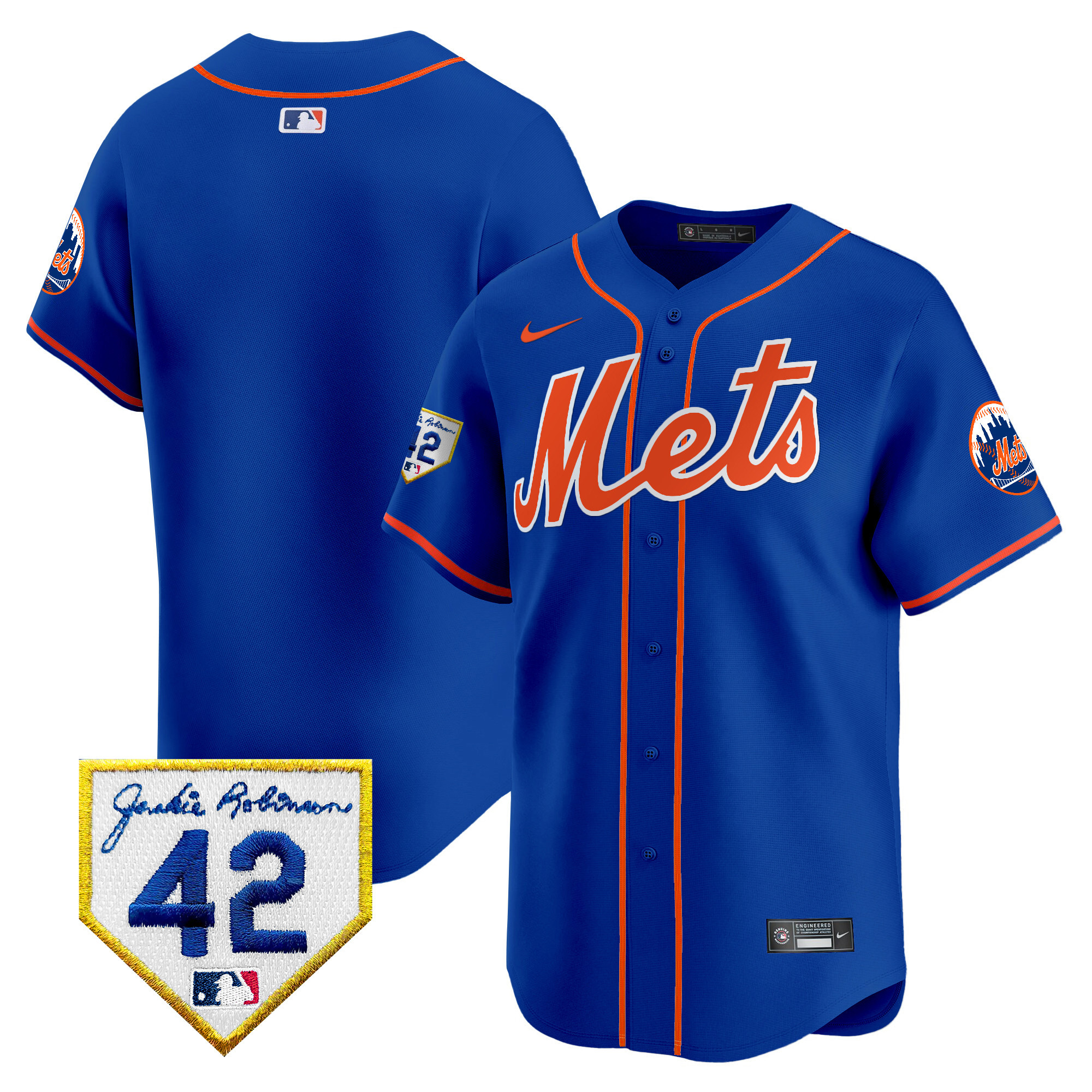 Team Men's New York Mets 2024 Jackie Robinson Patch Vapor Premier Limited Royal Jersey - All Stitched