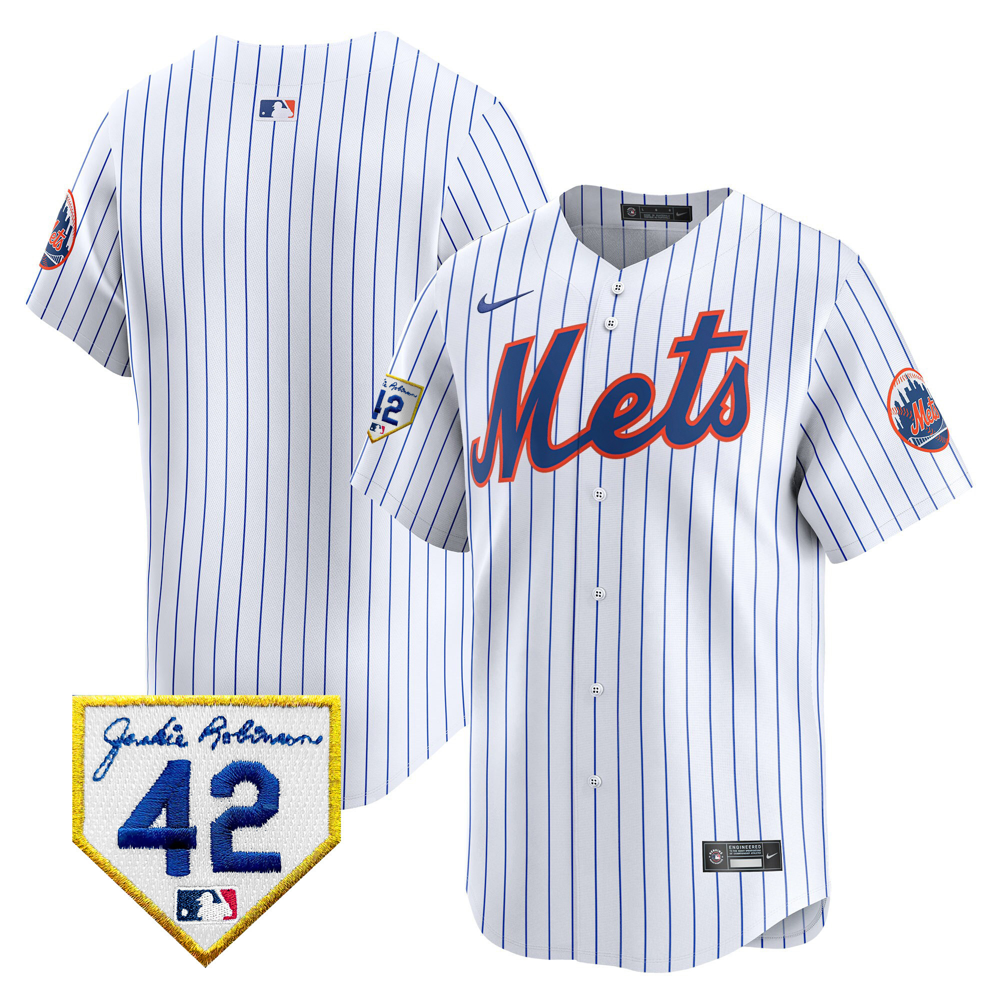 Team Men's New York Mets 2024 Jackie Robinson Patch Vapor Premier Limited White Jersey - All Stitched