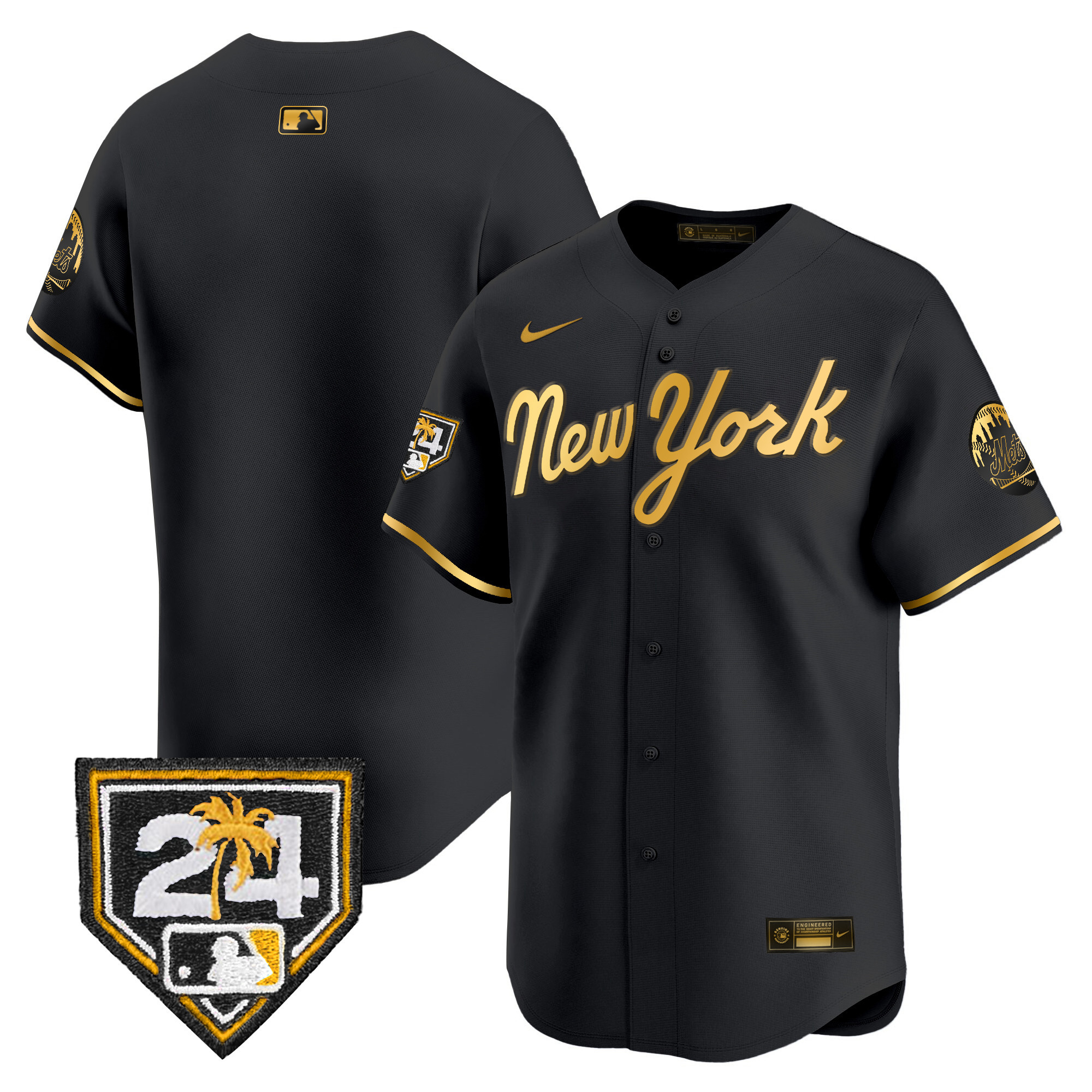 Team Men's New York Mets 2024 Spring Training Vapor Premier Limited Black Gold Jersey - All Stitched