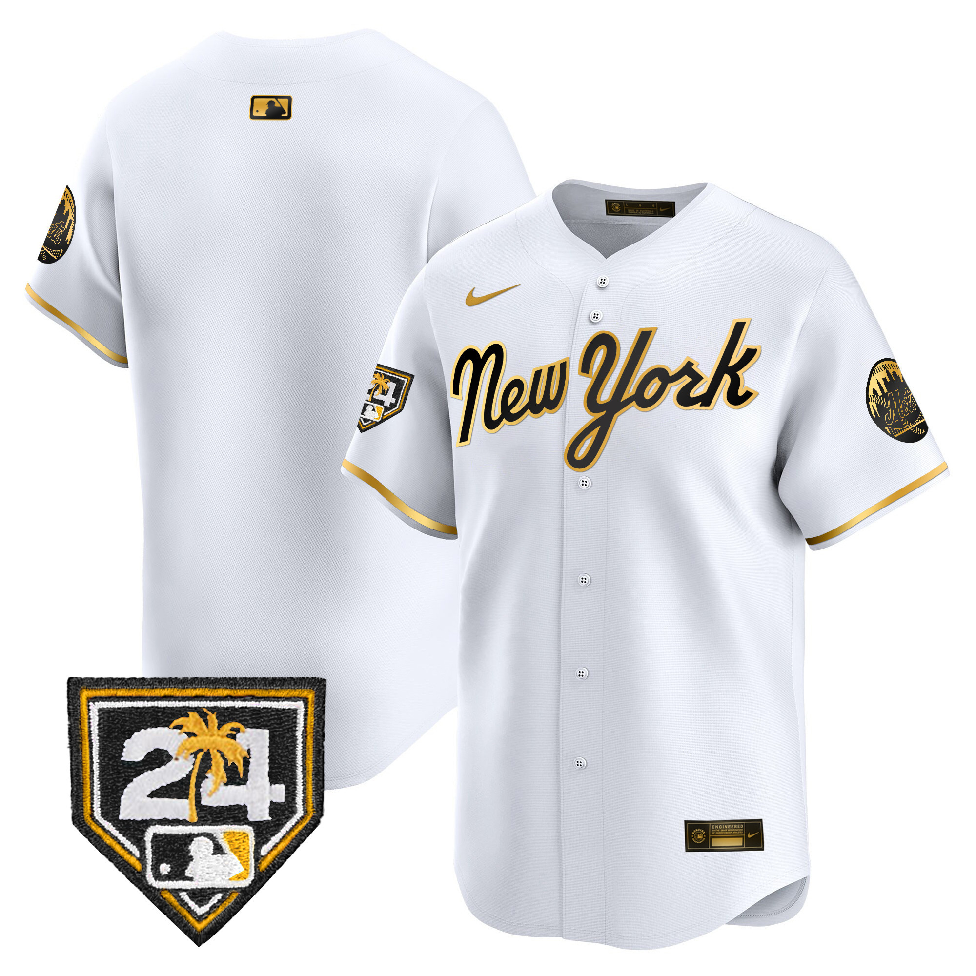 Team Men's New York Mets 2024 Spring Training Vapor Premier Limited White Gold Jersey - All Stitched