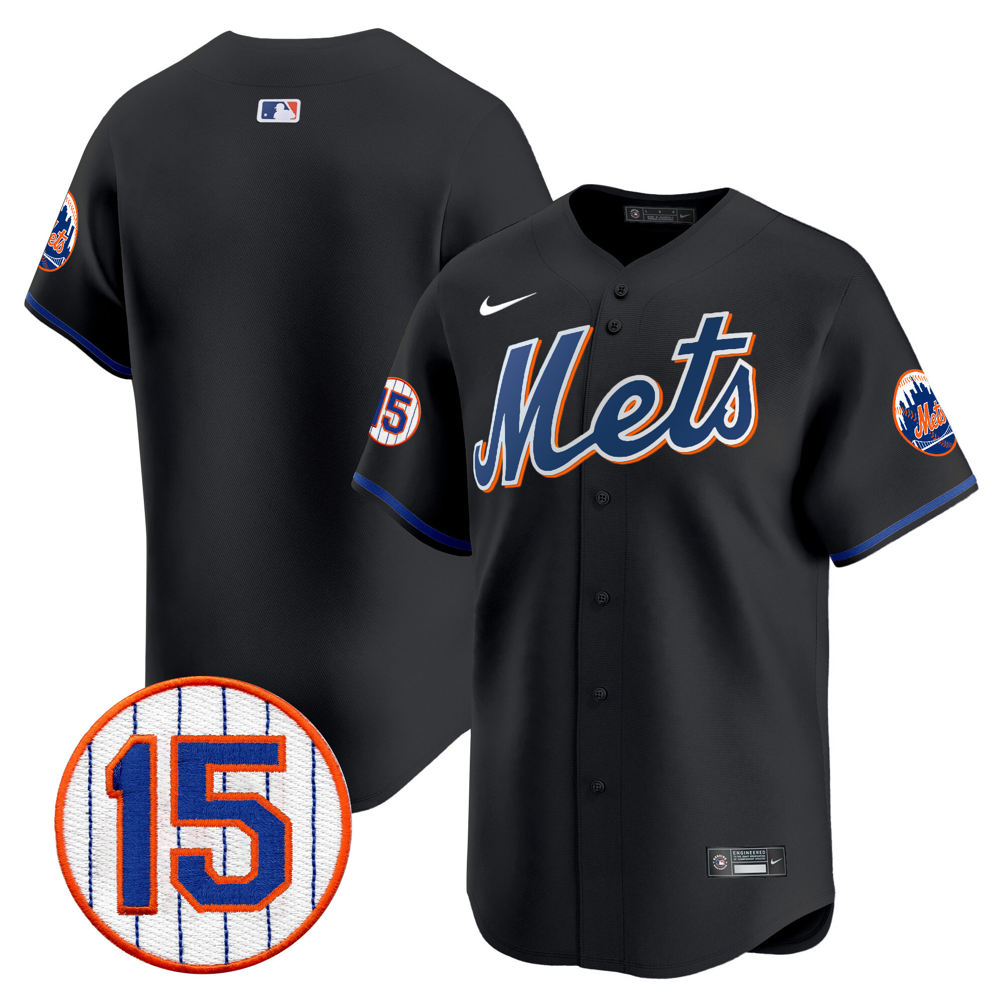 Team Men's New York Mets Jerry Grote Patch Vapor Premier Limited Black Jersey - All Stitched