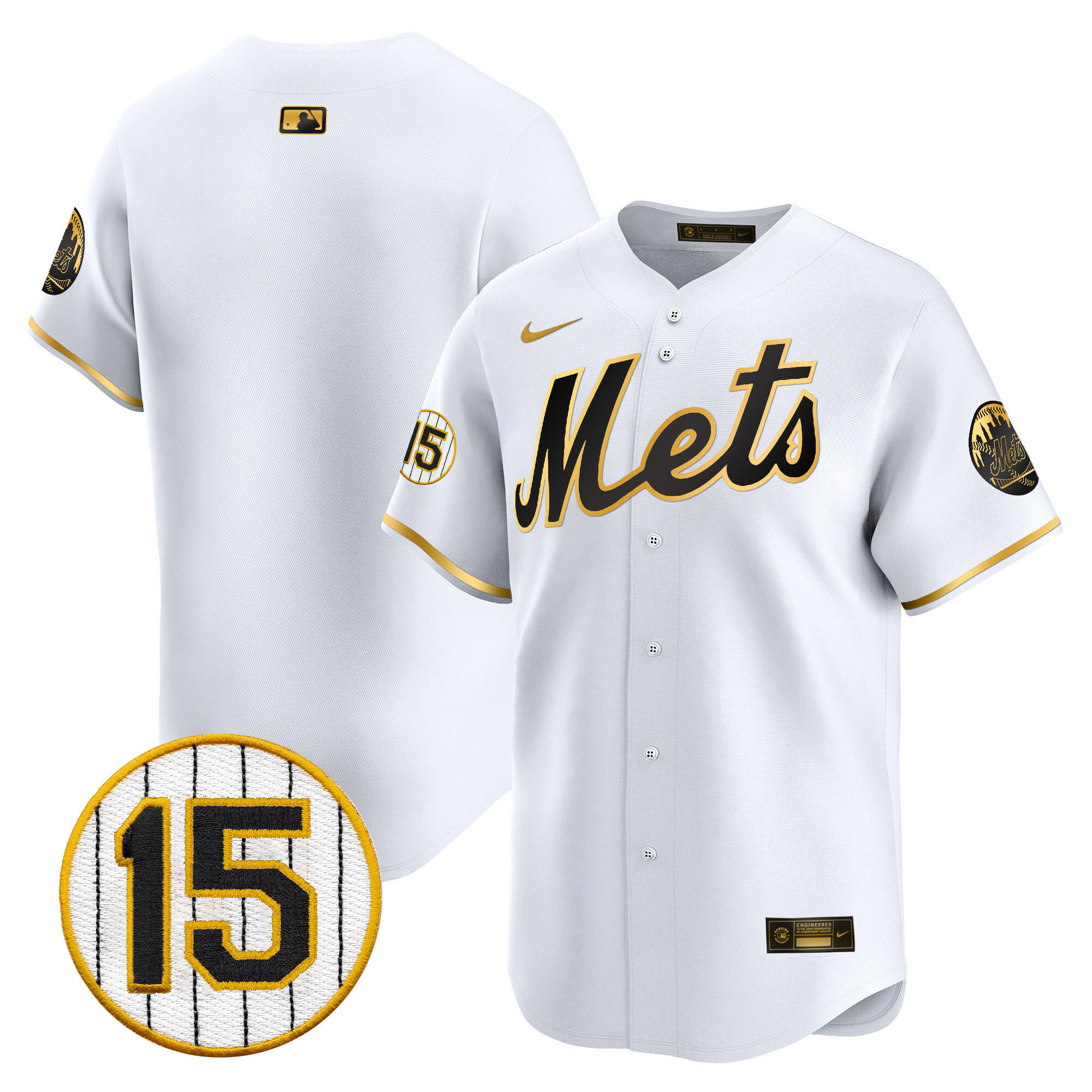 Team Men's New York Mets Jerry Grote Patch Vapor Premier Limited White Gold Jersey - All Stitched