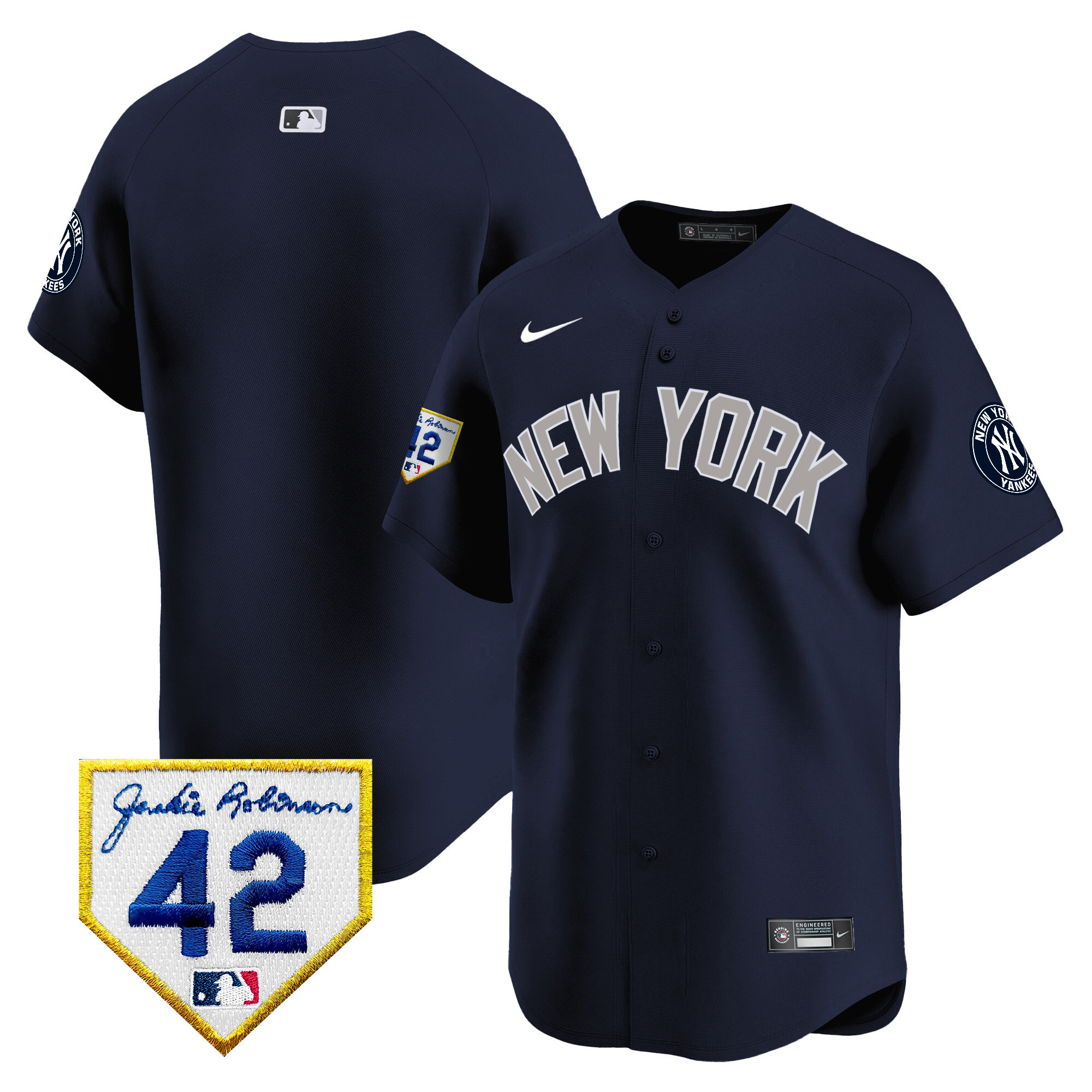 Team Men's New York Yankees 2024 Jackie Robinson Patch Vapor Premier Limited Alternate Jersey - All Stitched