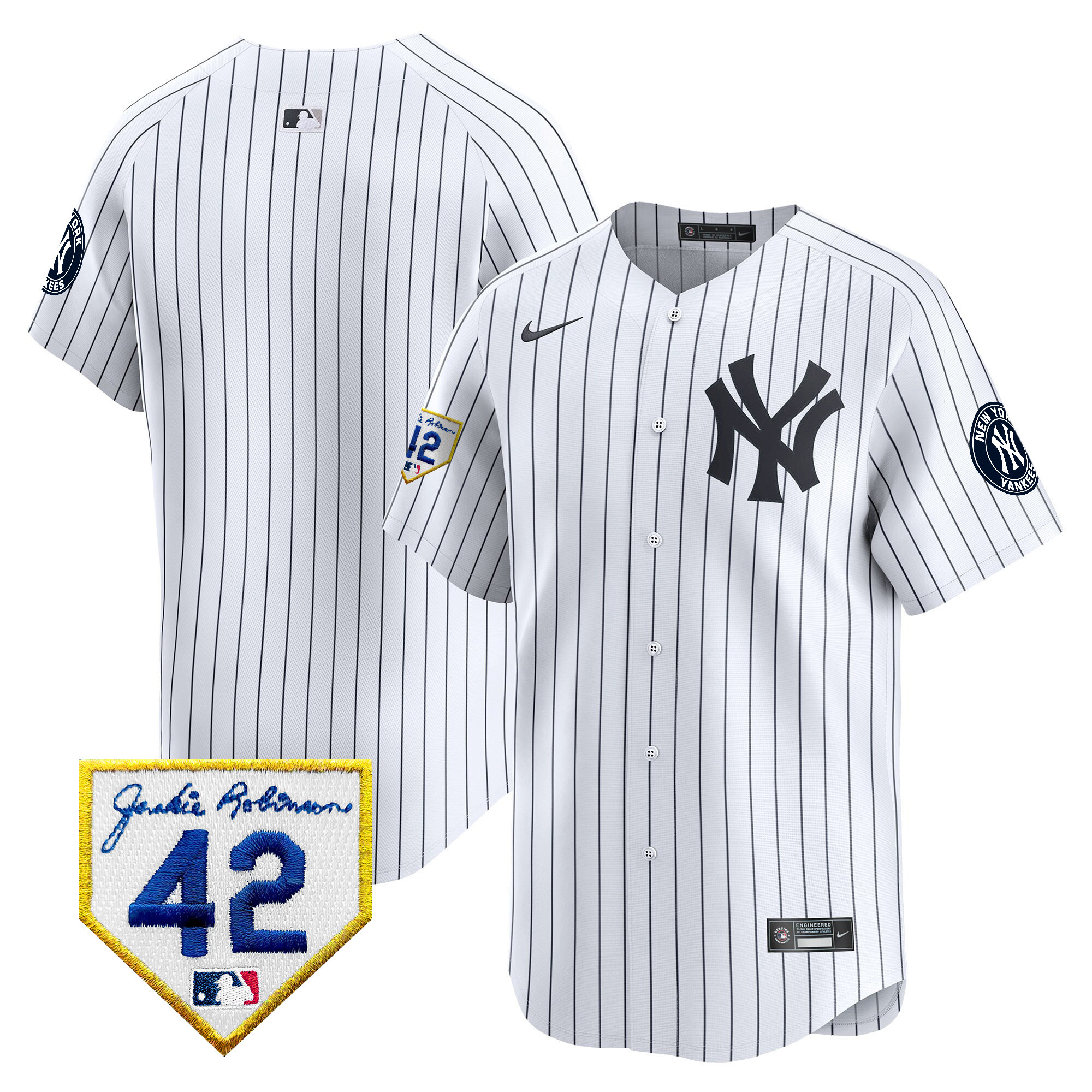 Team Men's New York Yankees 2024 Jackie Robinson Patch Vapor Premier Limited White Jersey - All Stitched