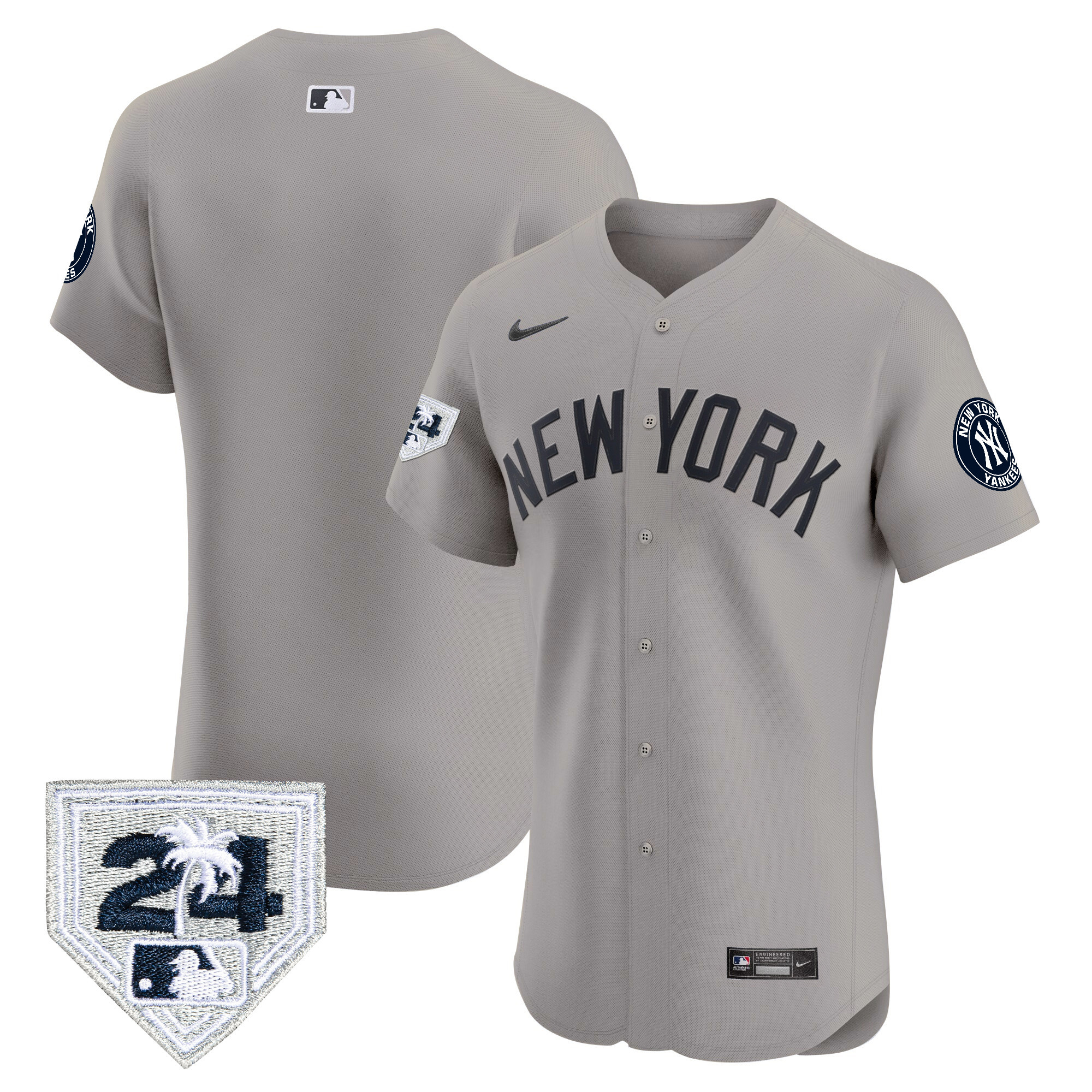 Team Men's New York Yankees 2024 Spring Training Patch Vapor Premier Elite V2 Gray Jersey - All Stitched