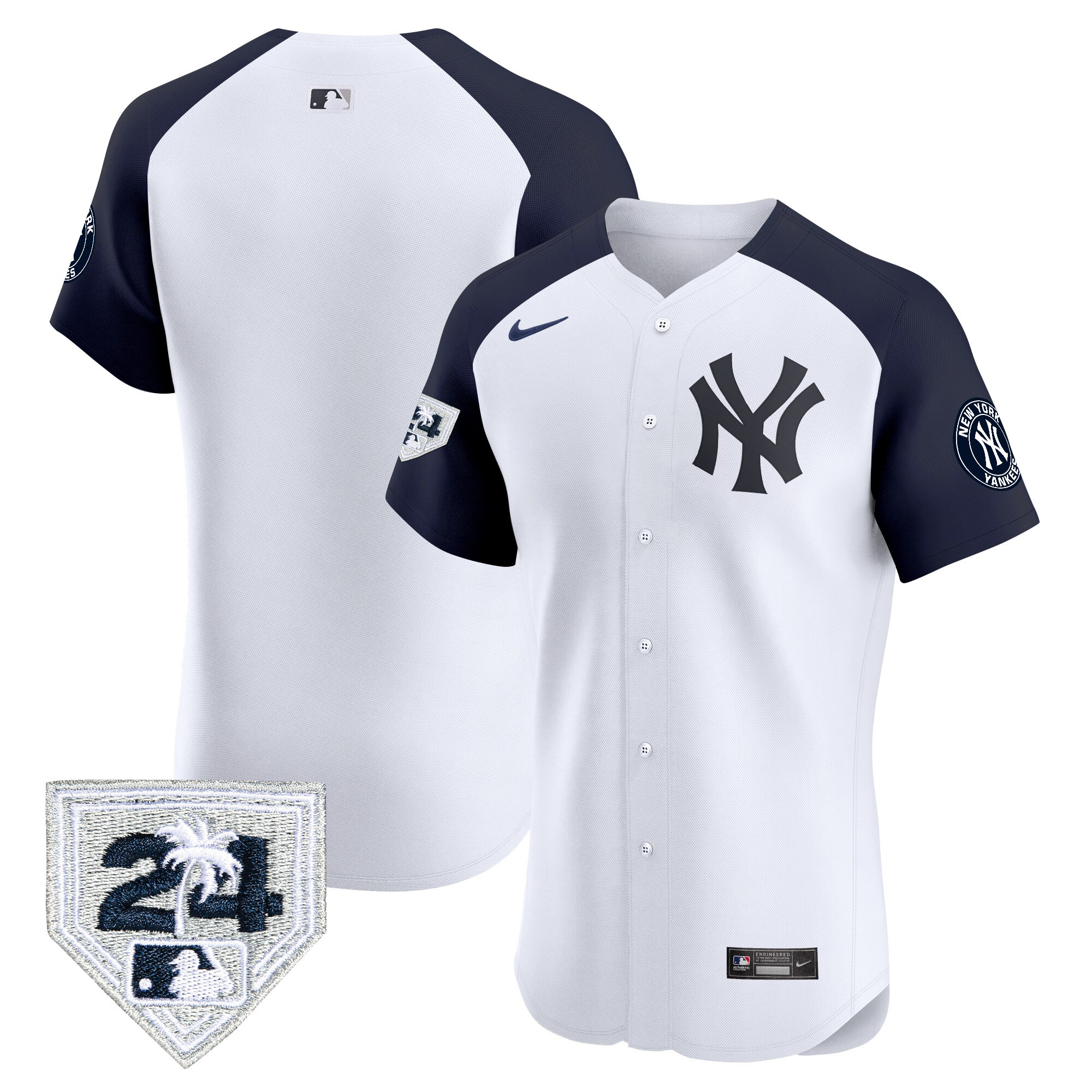 Team Men's New York Yankees 2024 Spring Training Patch Vapor Premier Elite V2 White Alternate Jersey - All Stitched