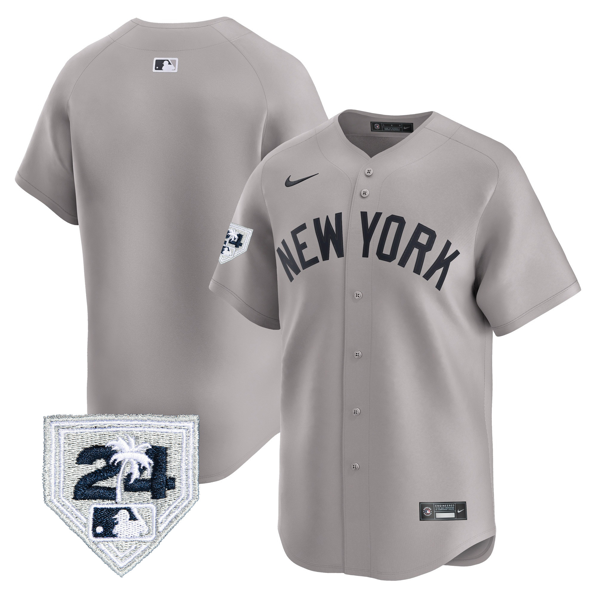 Team Men's New York Yankees 2024 Spring Training Patch Vapor Premier Limited Gray Jersey - All Stitched
