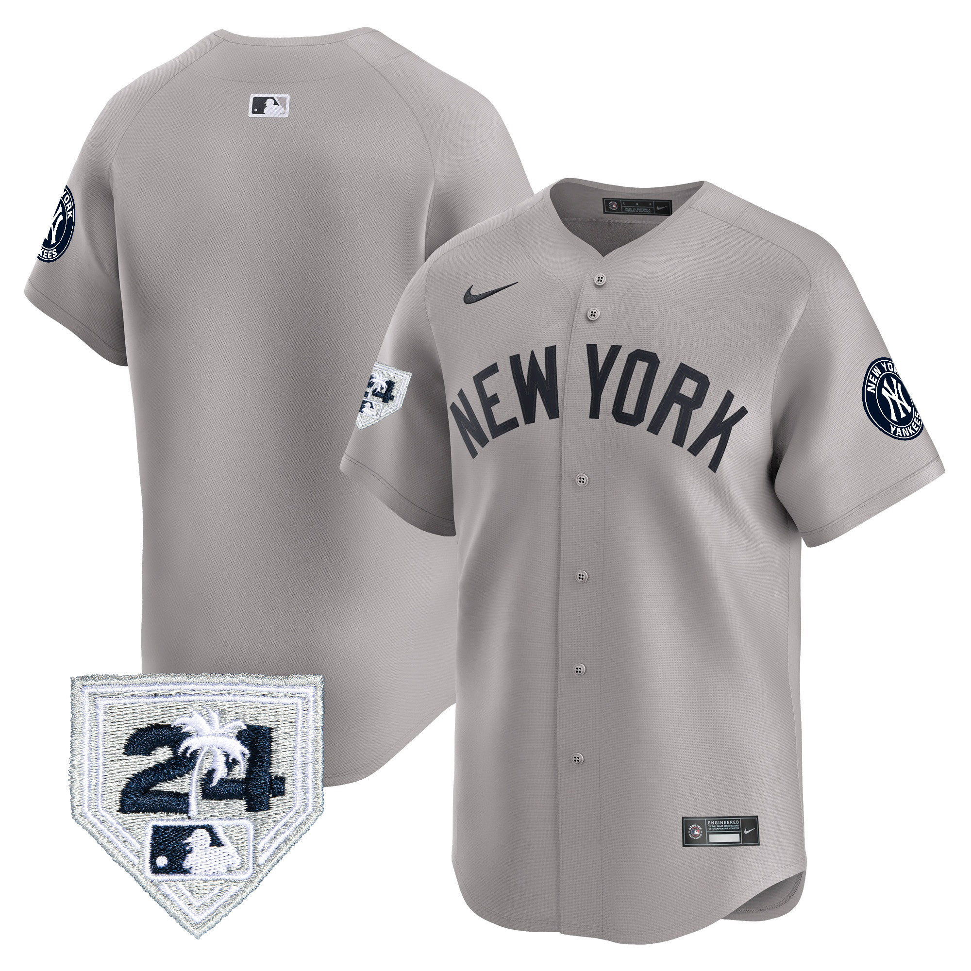Team Men's New York Yankees 2024 Spring Training Patch Vapor Premier Limited V2 Gray Jersey - All Stitched