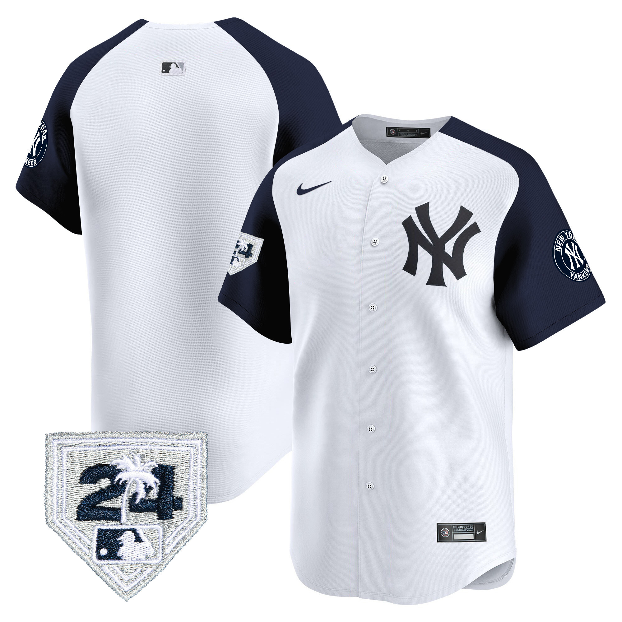 Team Men's New York Yankees 2024 Spring Training Patch Vapor Premier Limited V2 White Alternate Jersey - All Stitched