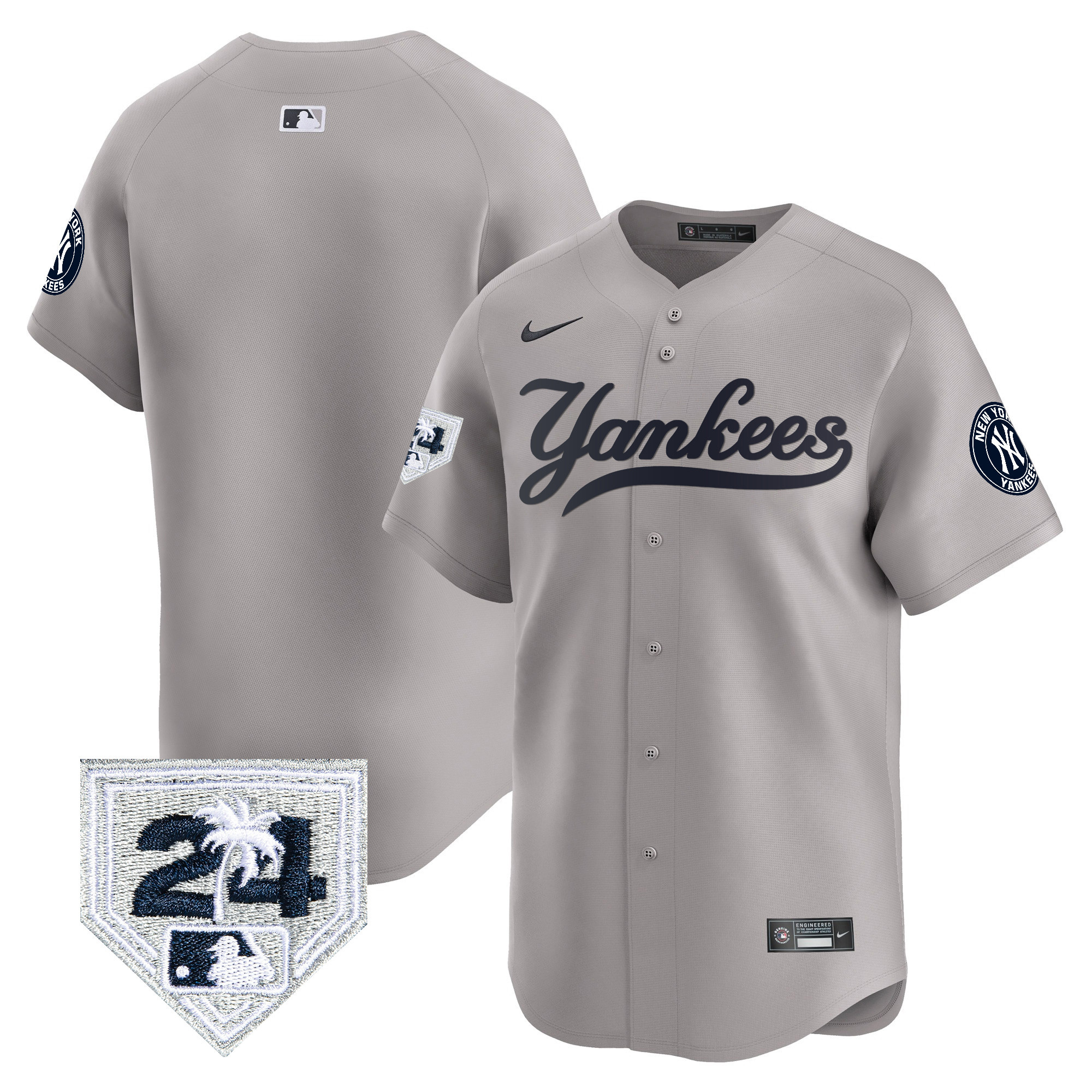 Team Men's New York Yankees 2024 Spring Training Patch Vapor Premier Limited V6 Gray Jersey - All Stitched