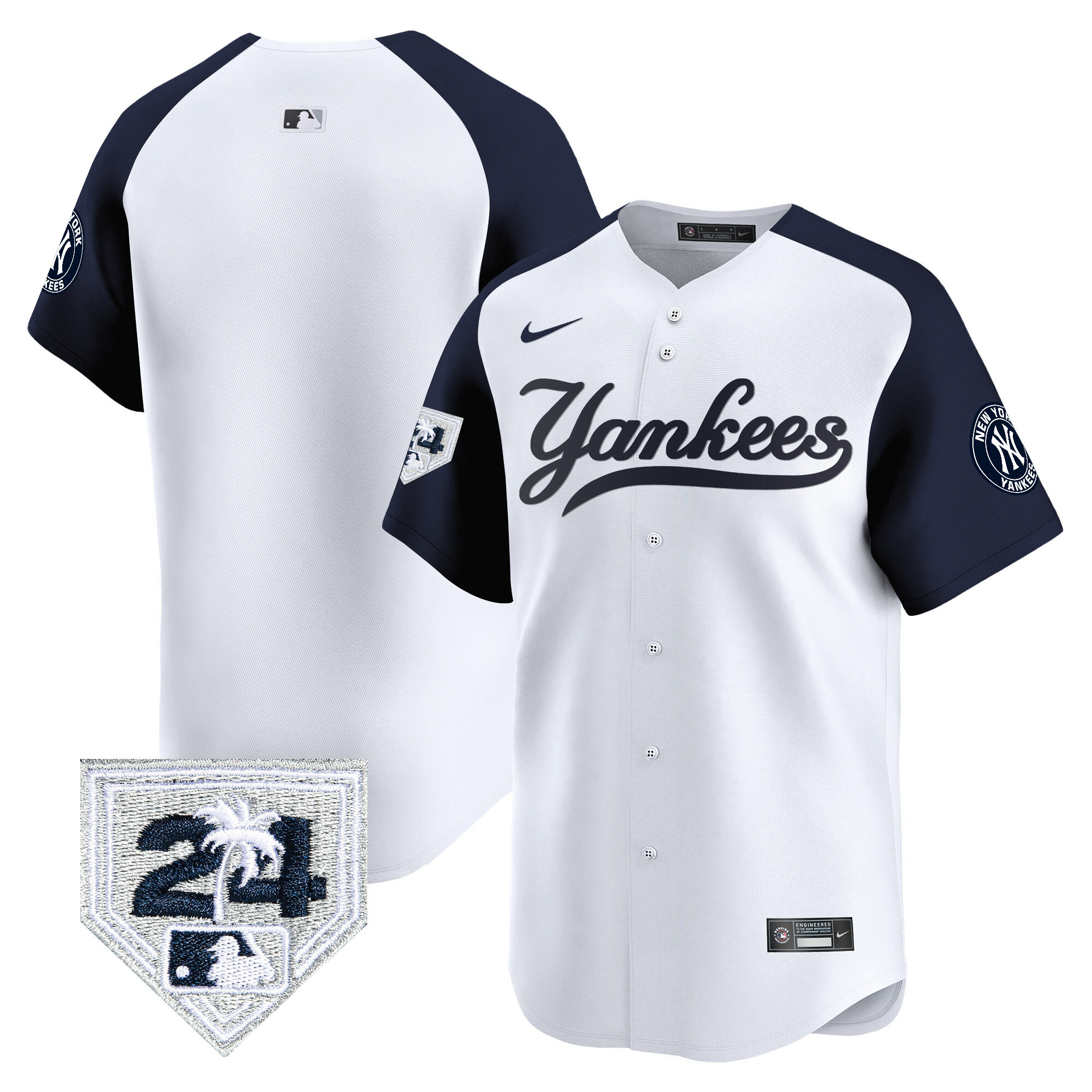 Team Men's New York Yankees 2024 Spring Training Patch Vapor Premier Limited V6 White Alternate Jersey - All Stitched